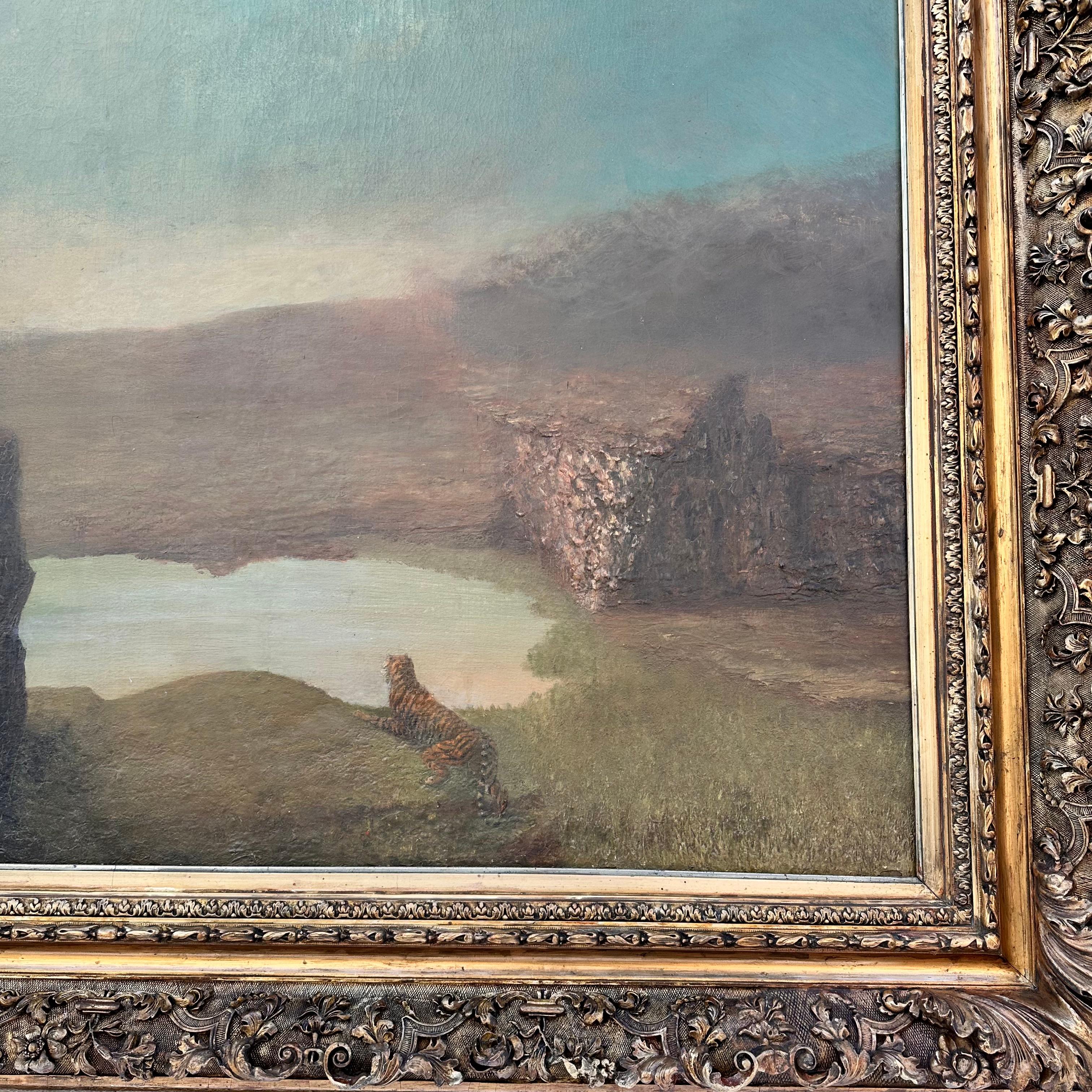 Oil on canvas English Romanticism Landscape with Tiger en vente 8