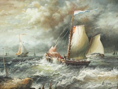 Óleo sobre tabla - Tormenta en alta mar