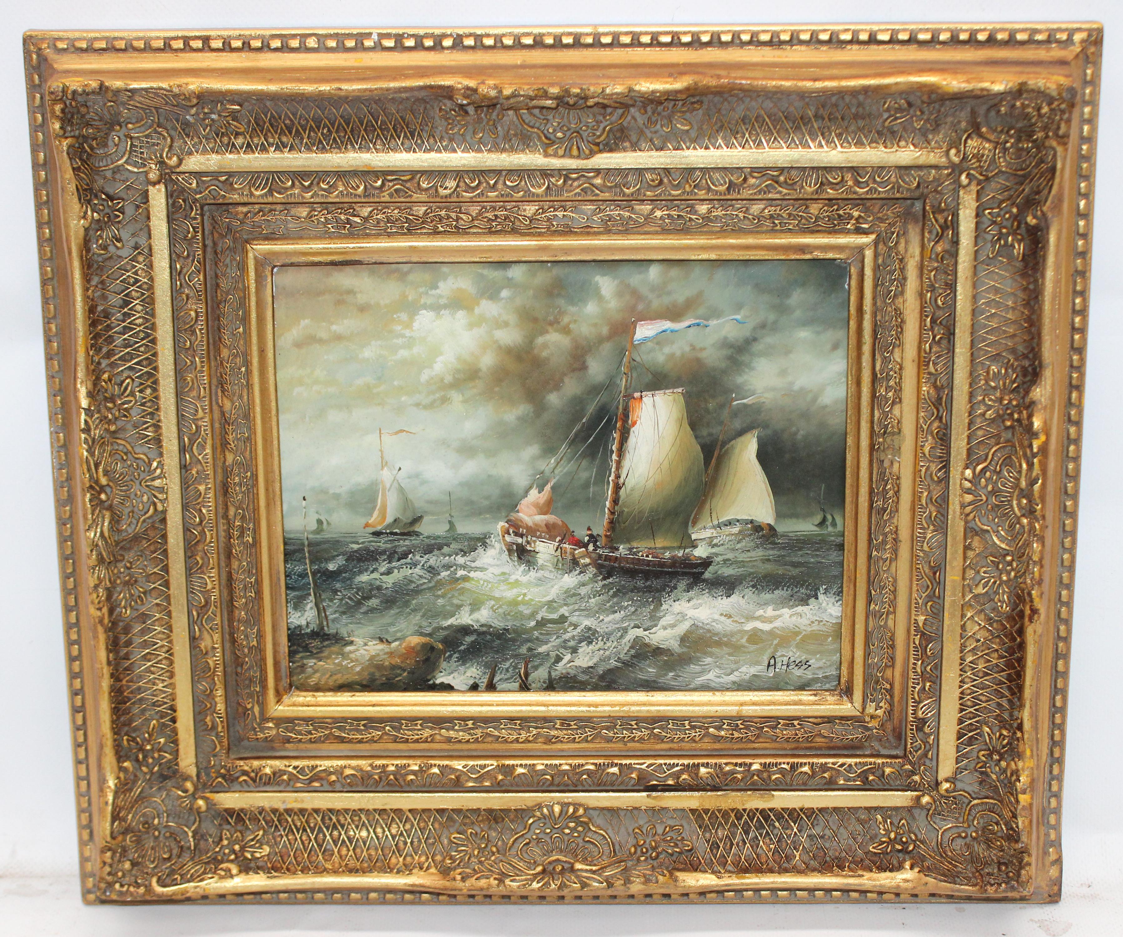 Unknown Landscape Painting - Óleo sobre tabla - Tormenta en alta mar