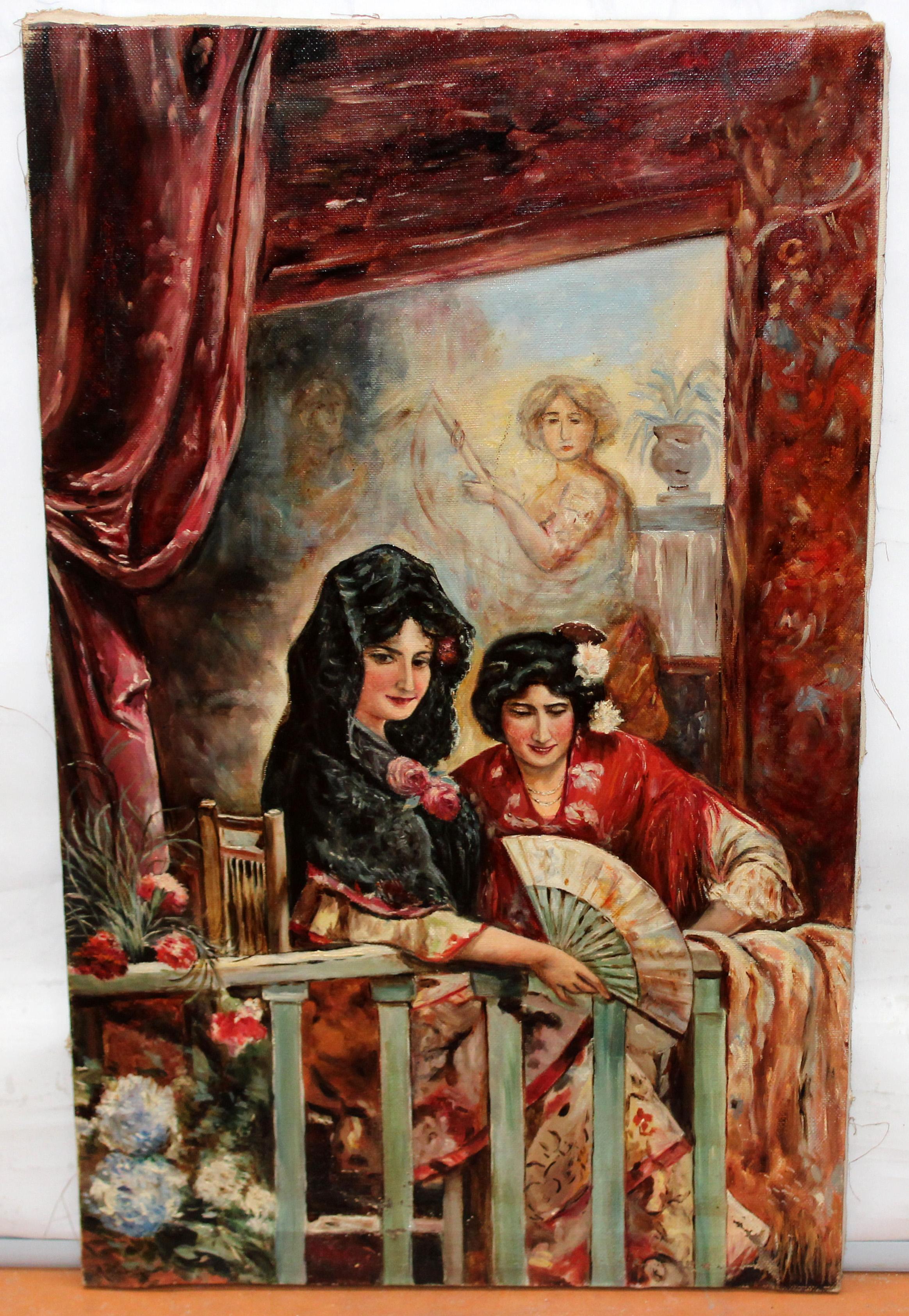 Óleo sobre tela - Damas en el palco (tras José Garcia Lara) - Painting by Unknown