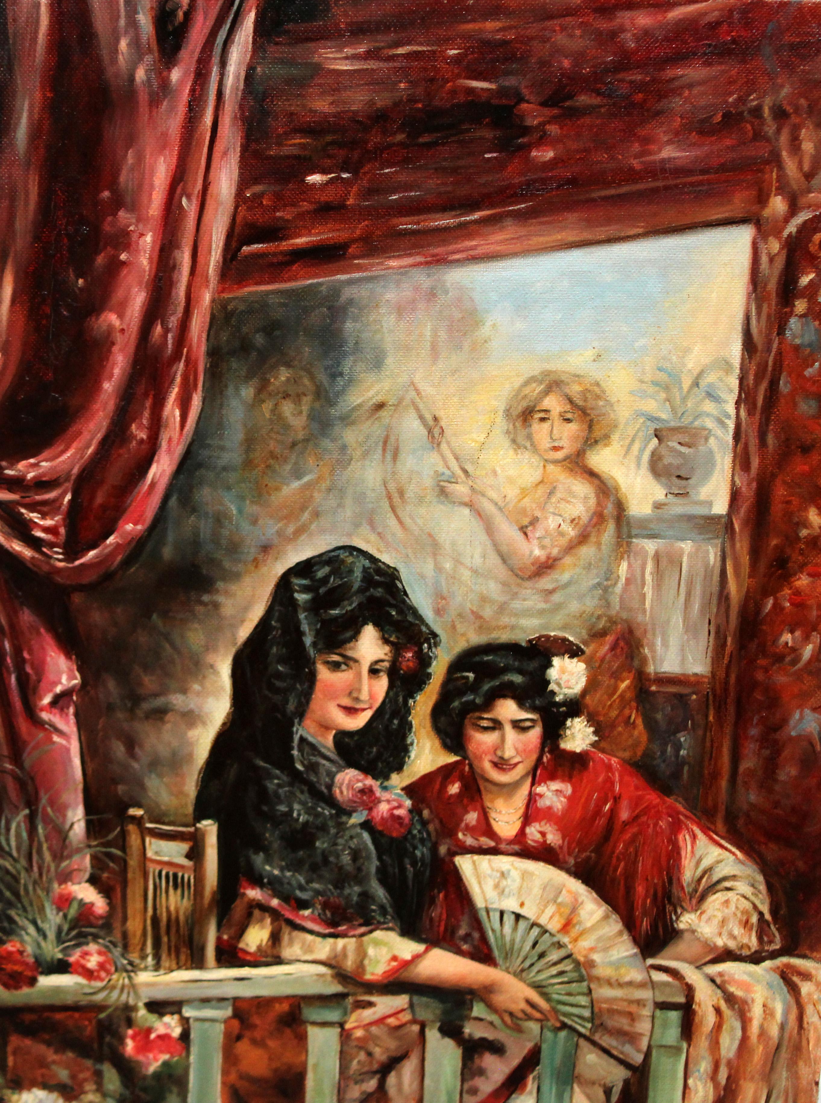 Óleo sobre tela - Damas en el palco (tras José Garcia Lara) - Post-Impressionist Painting by Unknown