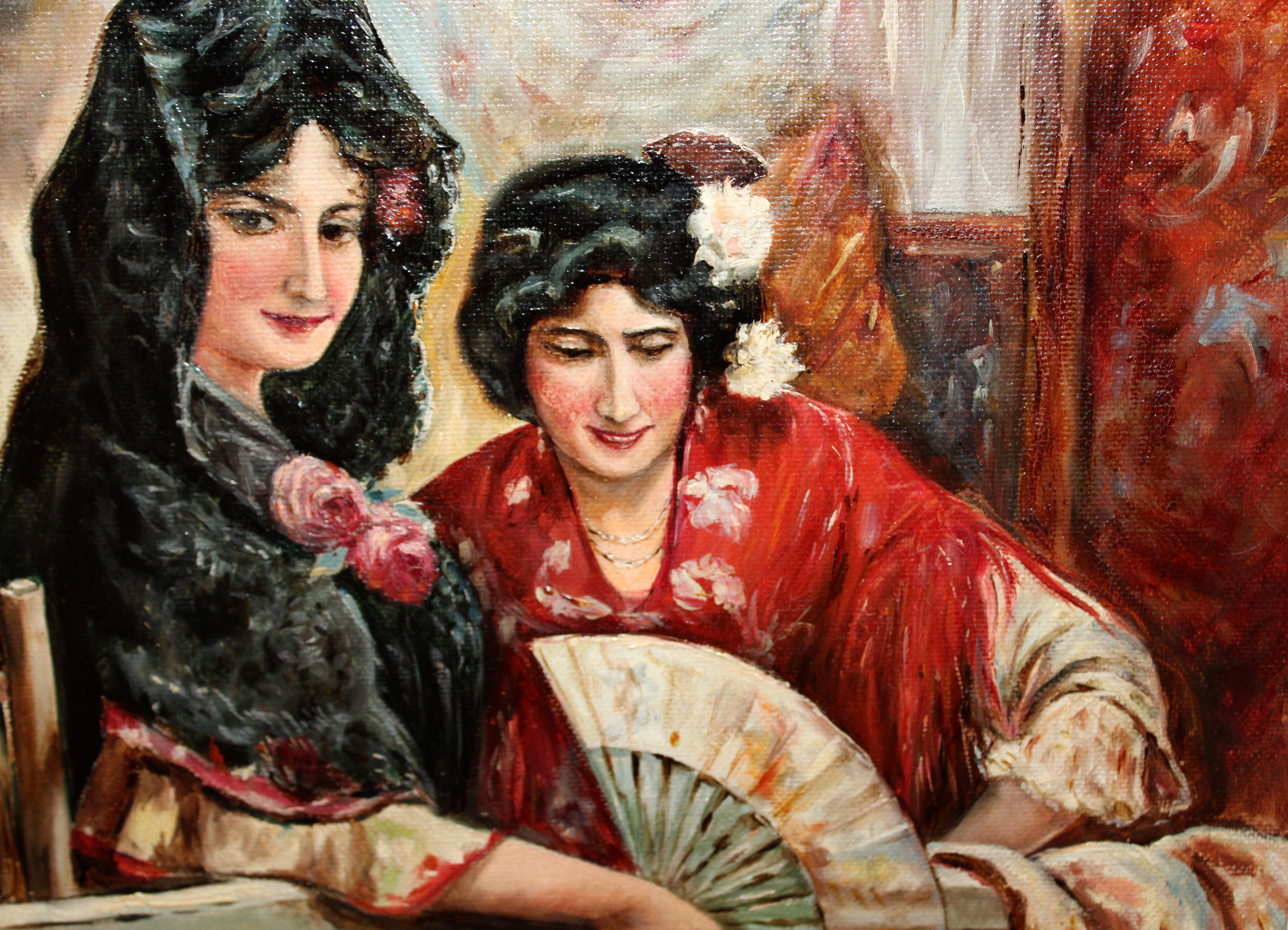 Óleo sobre tela - Damas en el palco (tras José Garcia Lara) For Sale 2