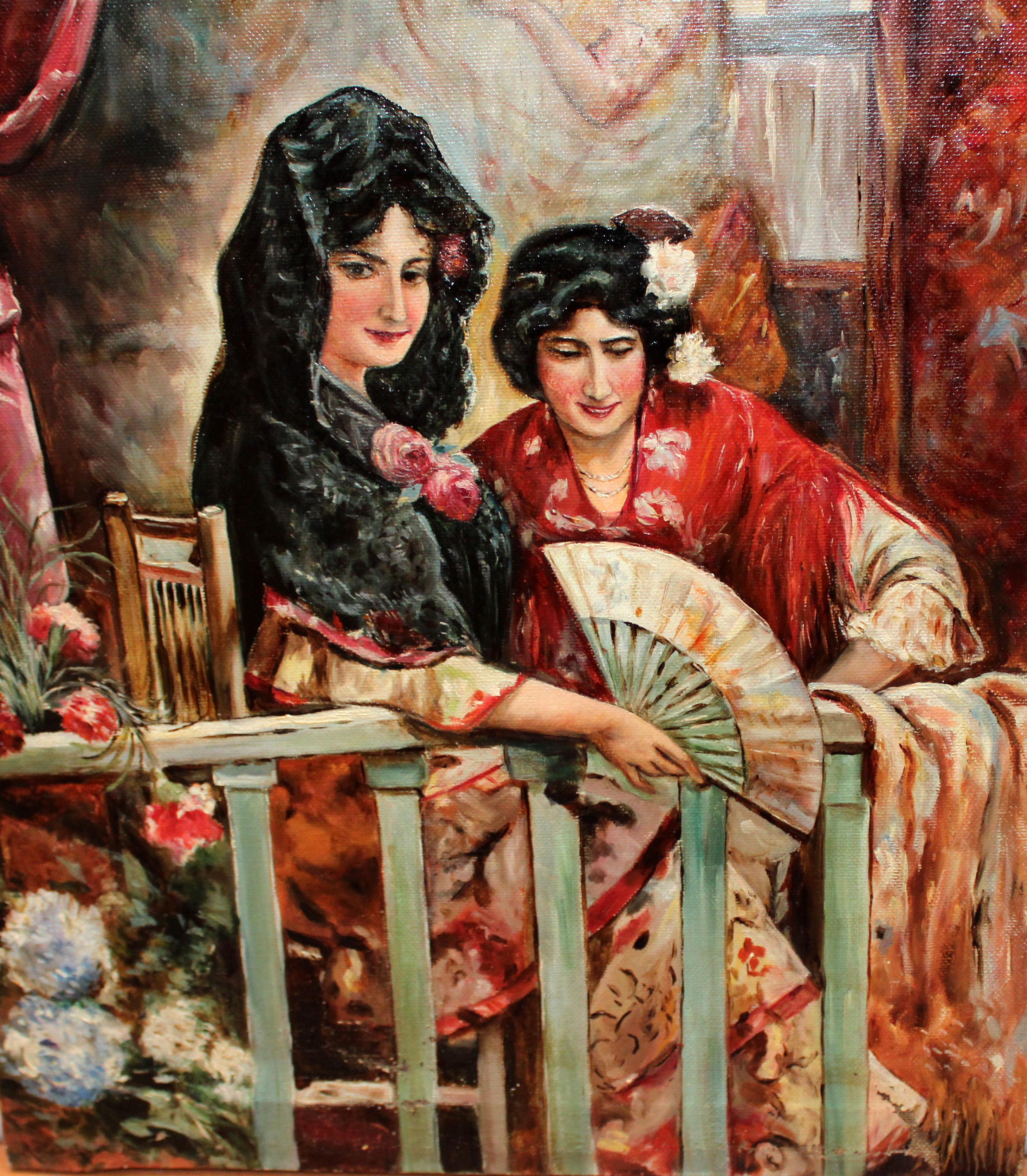 Óleo sobre tela - Damas en el palco (tras José Garcia Lara) For Sale 3