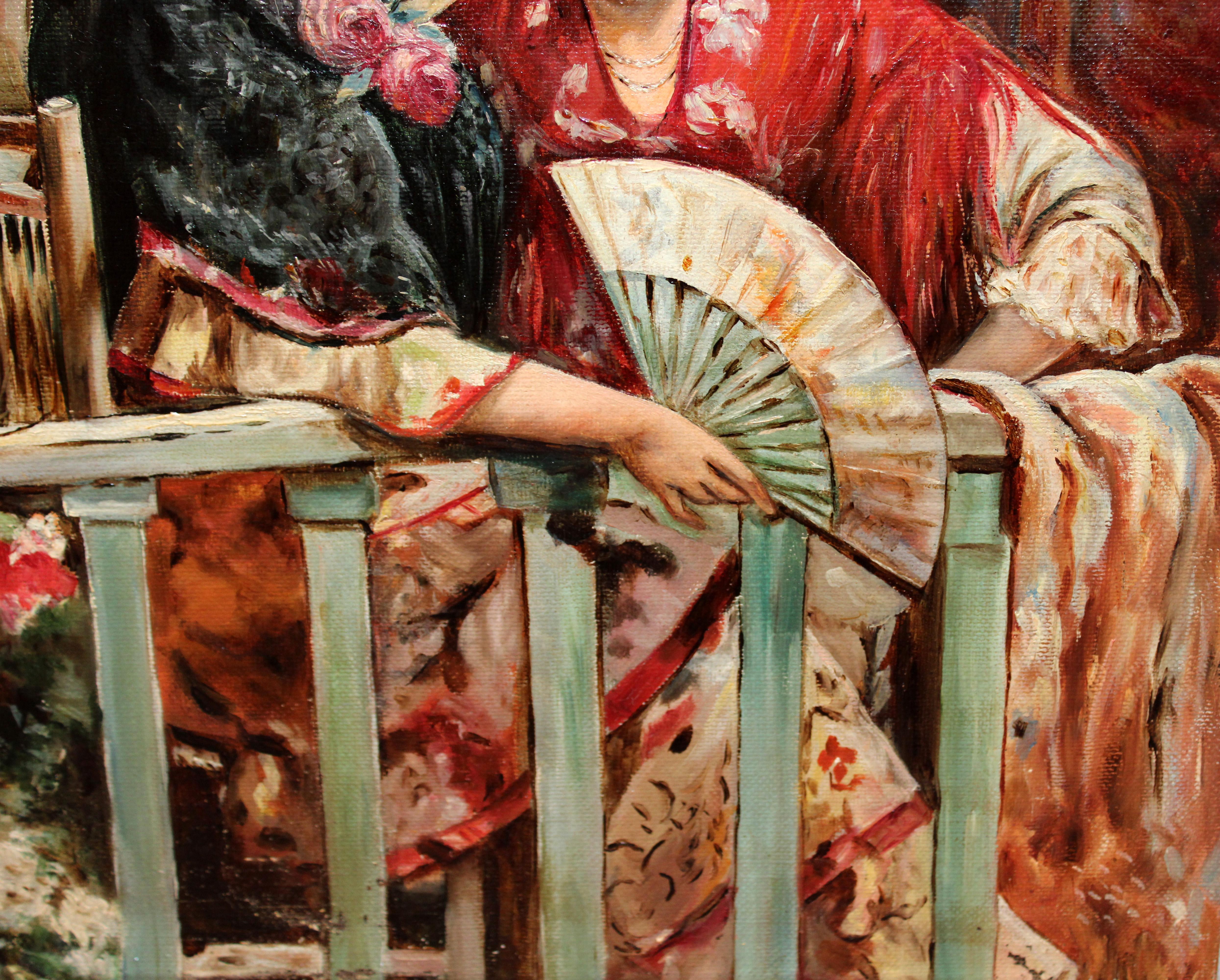 Óleo sobre tela - Damas en el palco (tras José Garcia Lara) For Sale 4