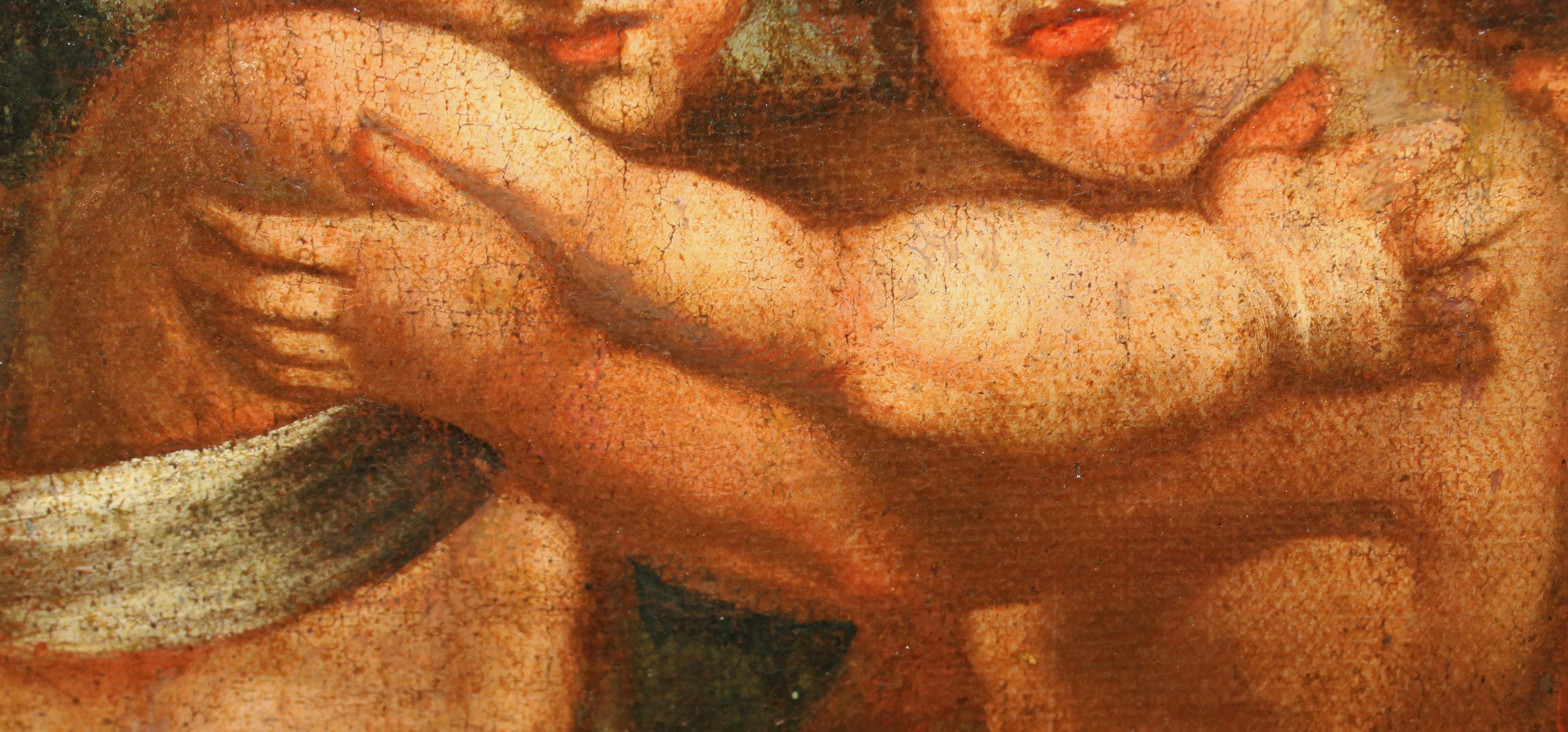 Óleo sobre tela - La virgen con el niño y san Juanito en venta 8