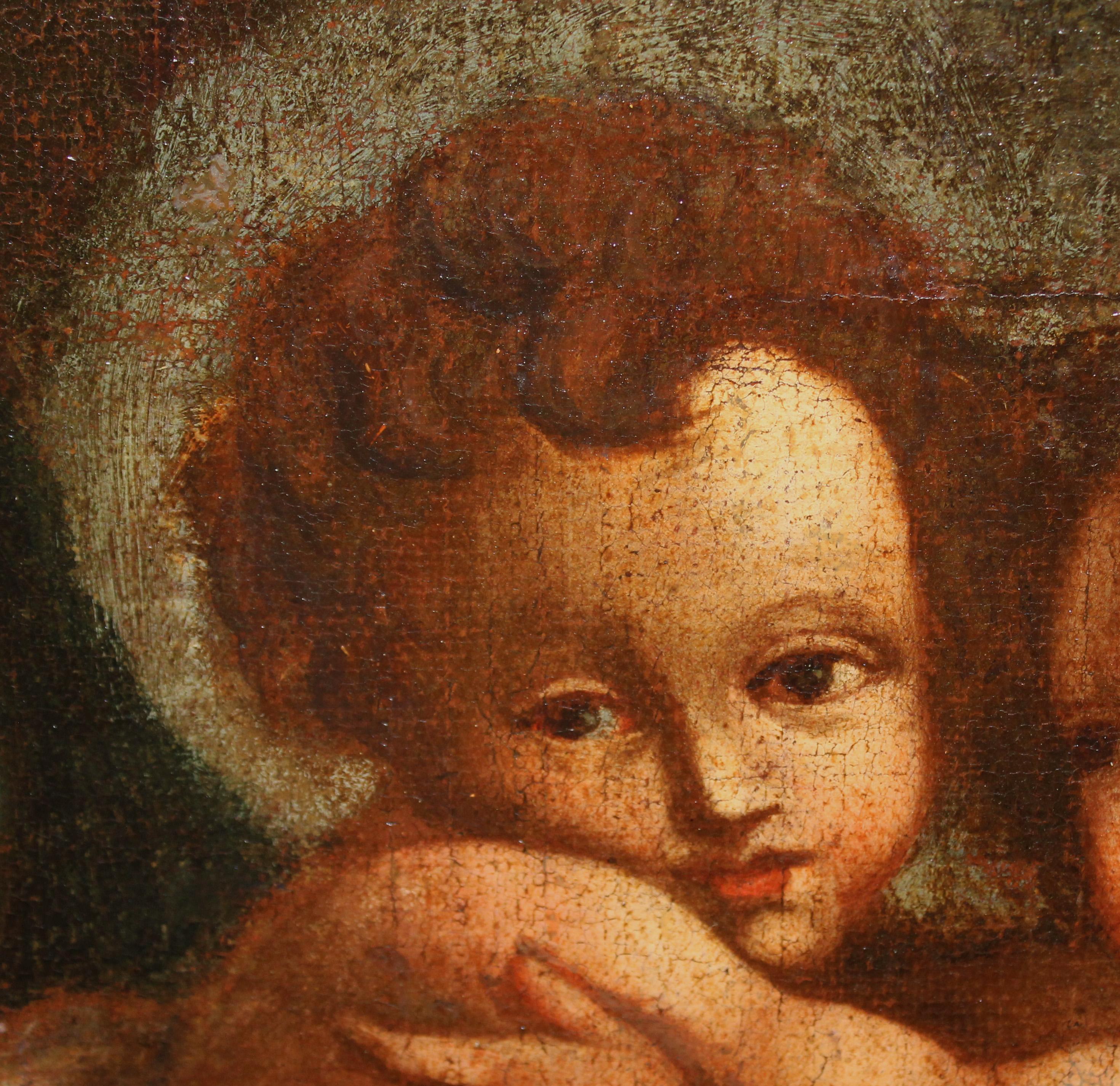 Óleo sobre tela - La virgen con el niño y san Juanito en venta 5