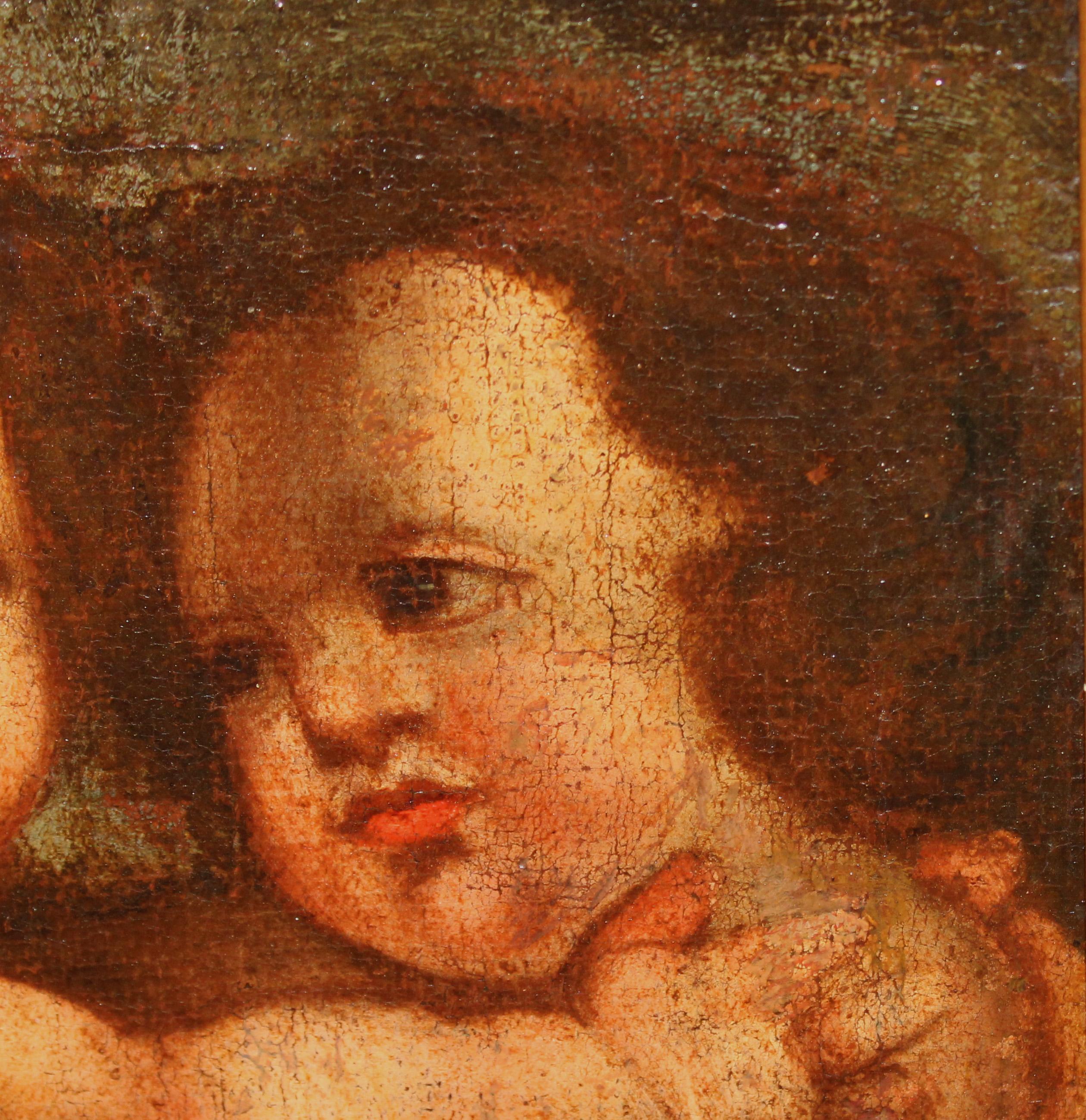 Óleo sobre tela - La virgen con el niño y san Juanito en venta 6