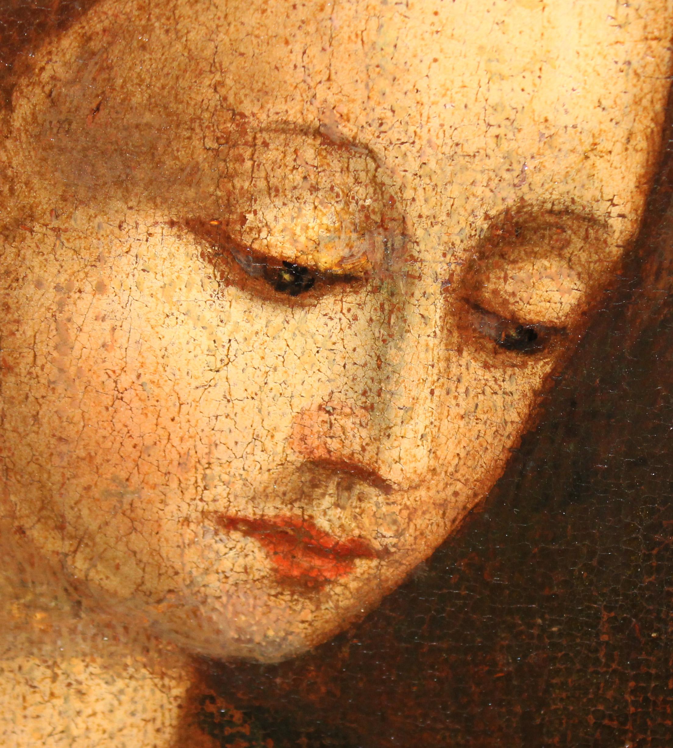 Óleo sobre tela - La virgen con el niño y san Juanito en venta 1