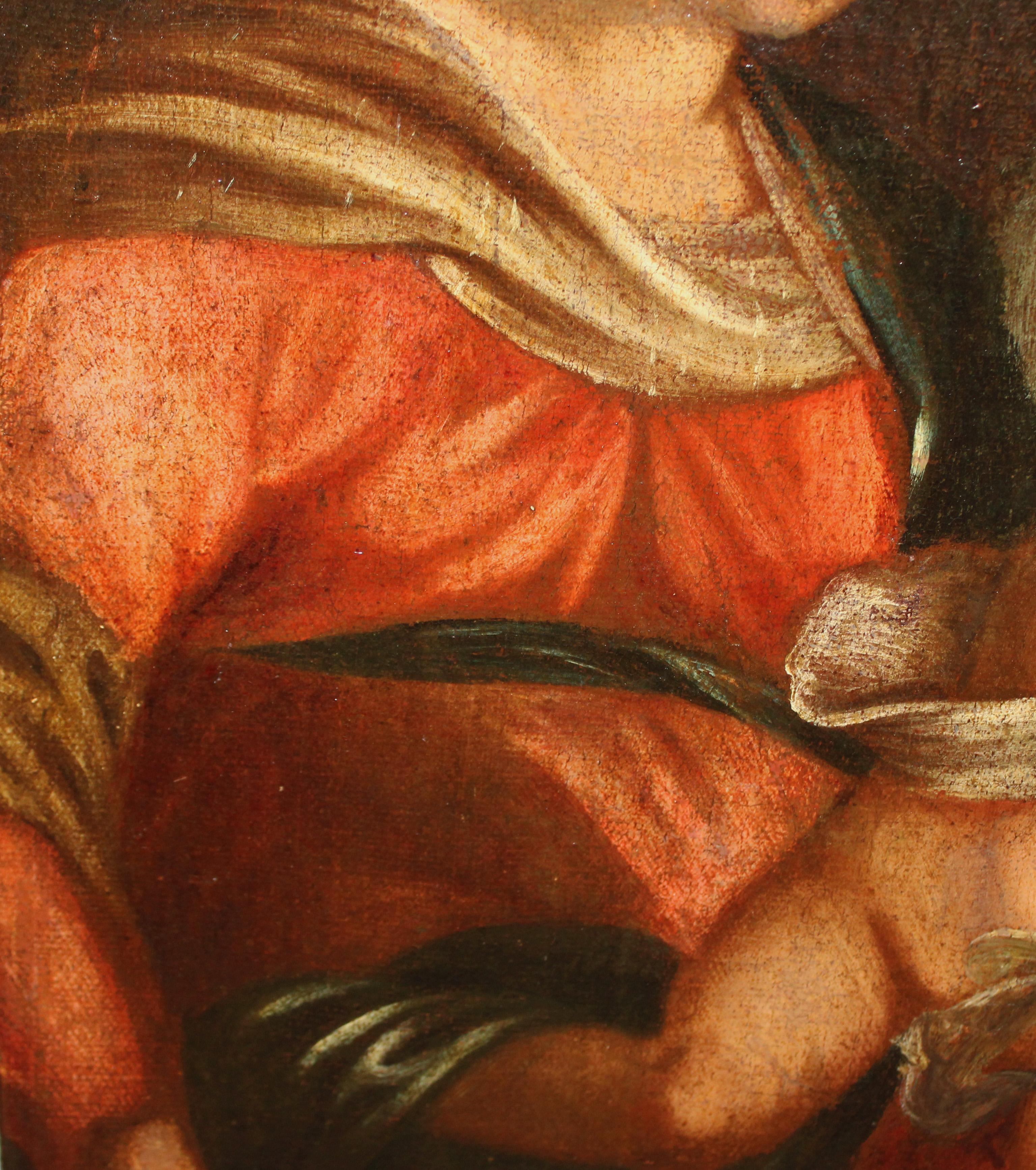 Óleo sobre tela - La virgen con el niño y san Juanito en venta 2
