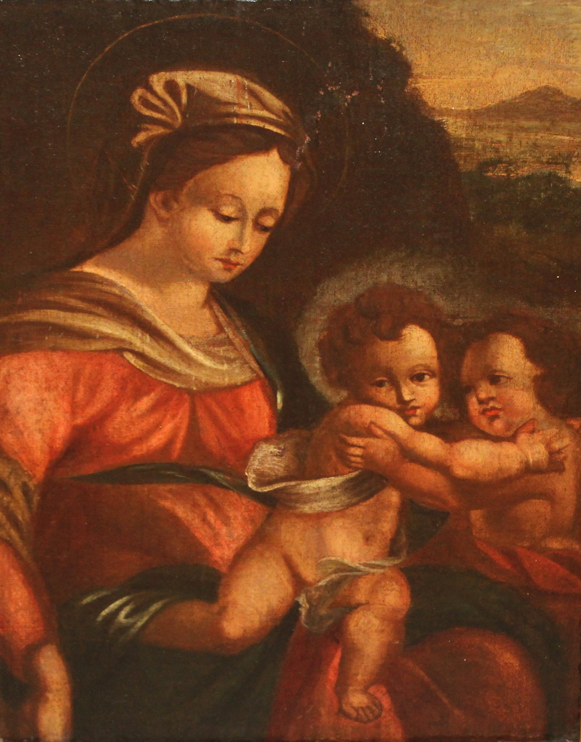 Figurative Painting de Unknown - Óleo sobre tela - La virgen con el niño y san Juanito
