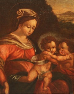 Óleo sobre tela - La virgen con el niño y san Juanito