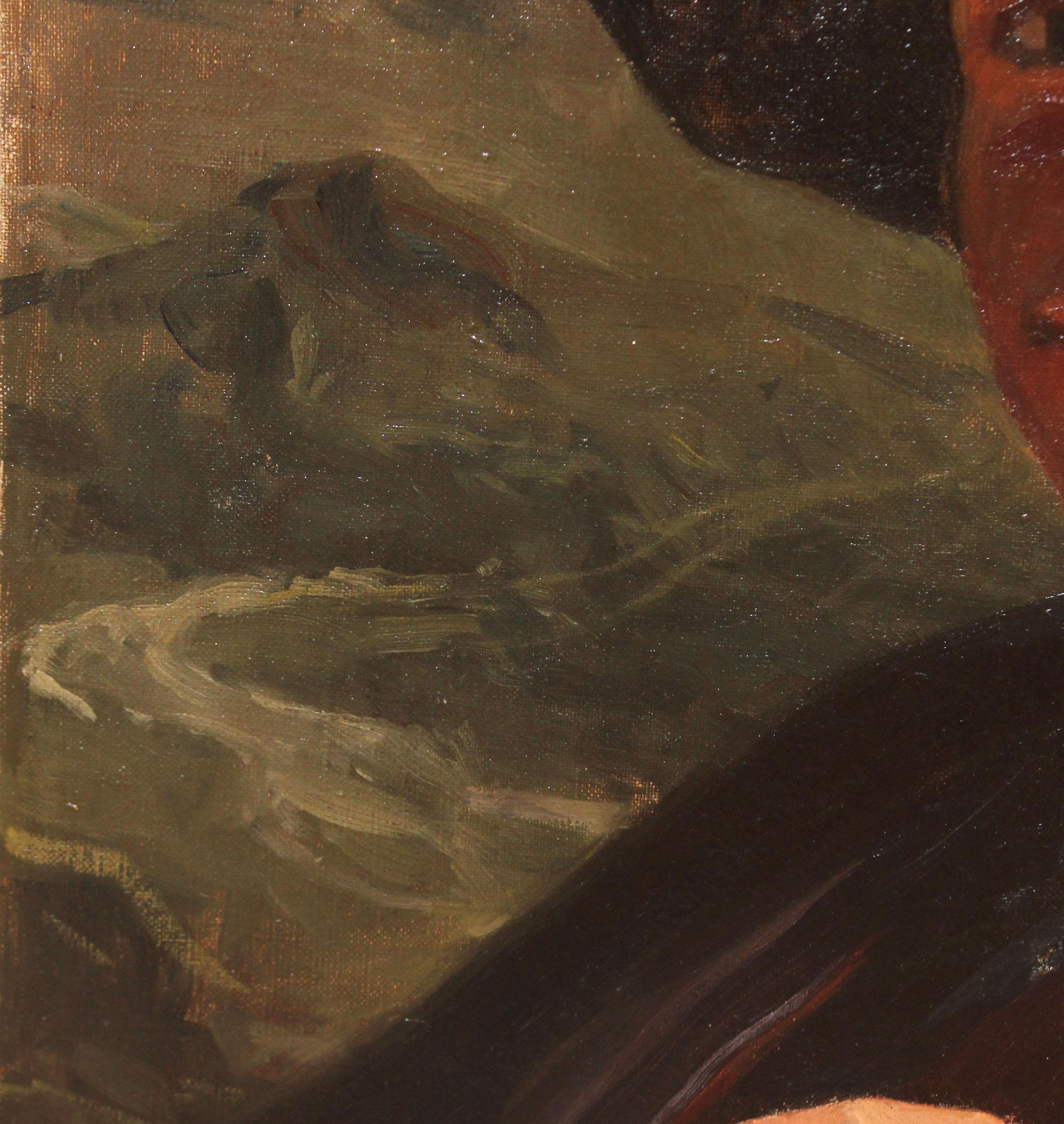 Óleo sobre tela - Retrato de caballero con sombrero For Sale 2