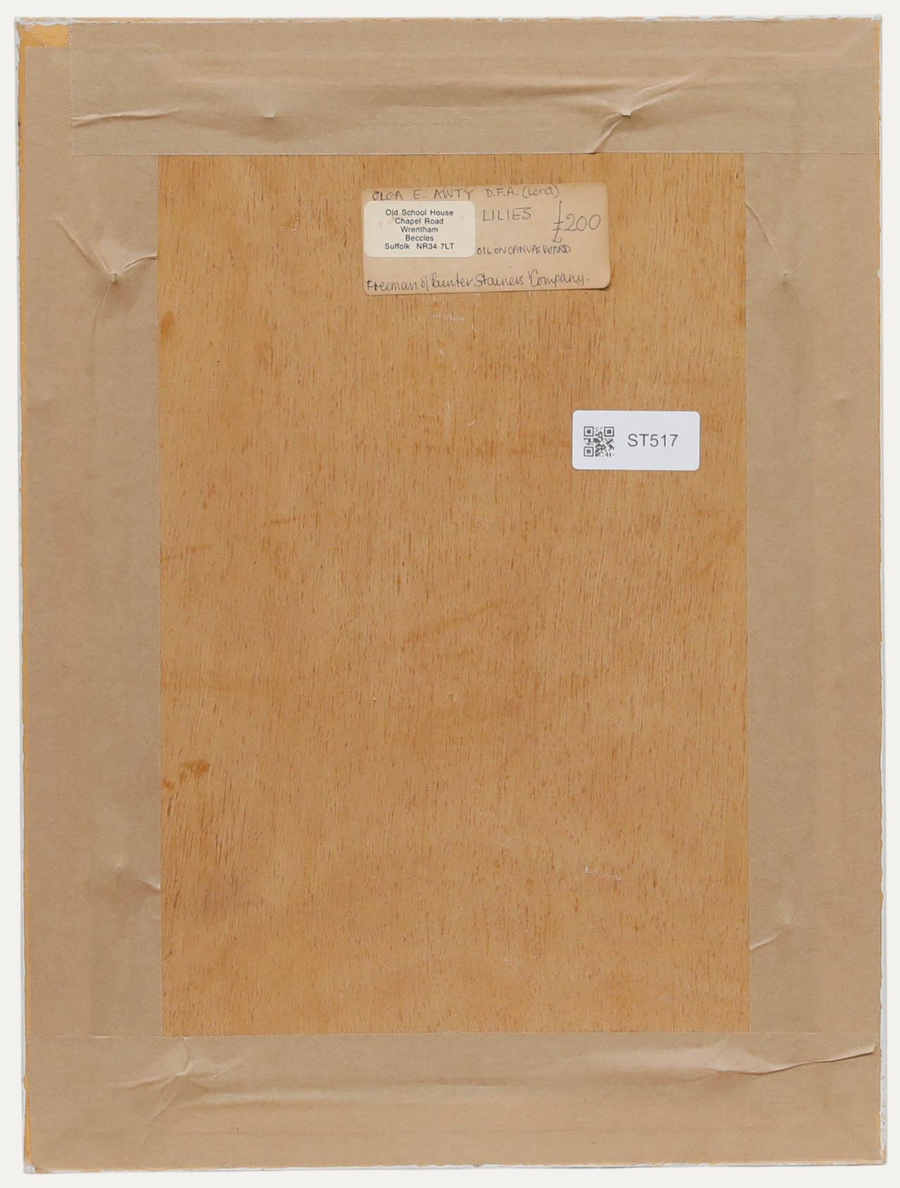 Olga Awty (1928-2014) - 20e siècle Huile, Lys - Gris Still-Life Painting par Unknown