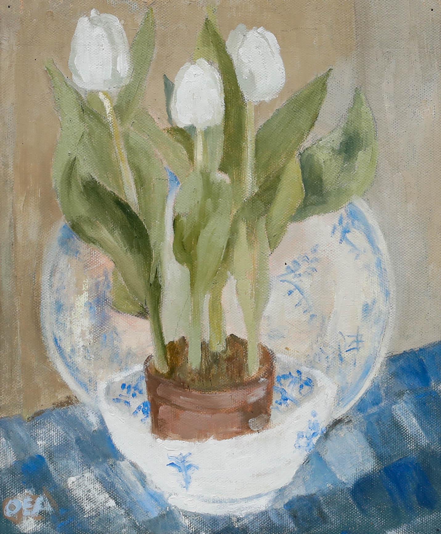 Olga Awty (1928-2014) - 20. Jahrhundert Öl, Stillleben mit Tulpen – Painting von Unknown