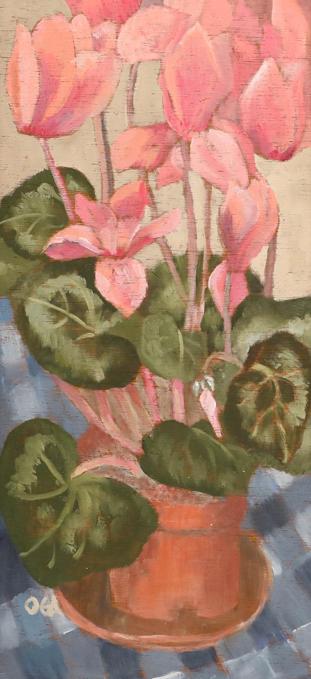 Olga Awty (1928-2014) - Zeitgenössisches Öl, Alpenveilchen – Painting von Unknown