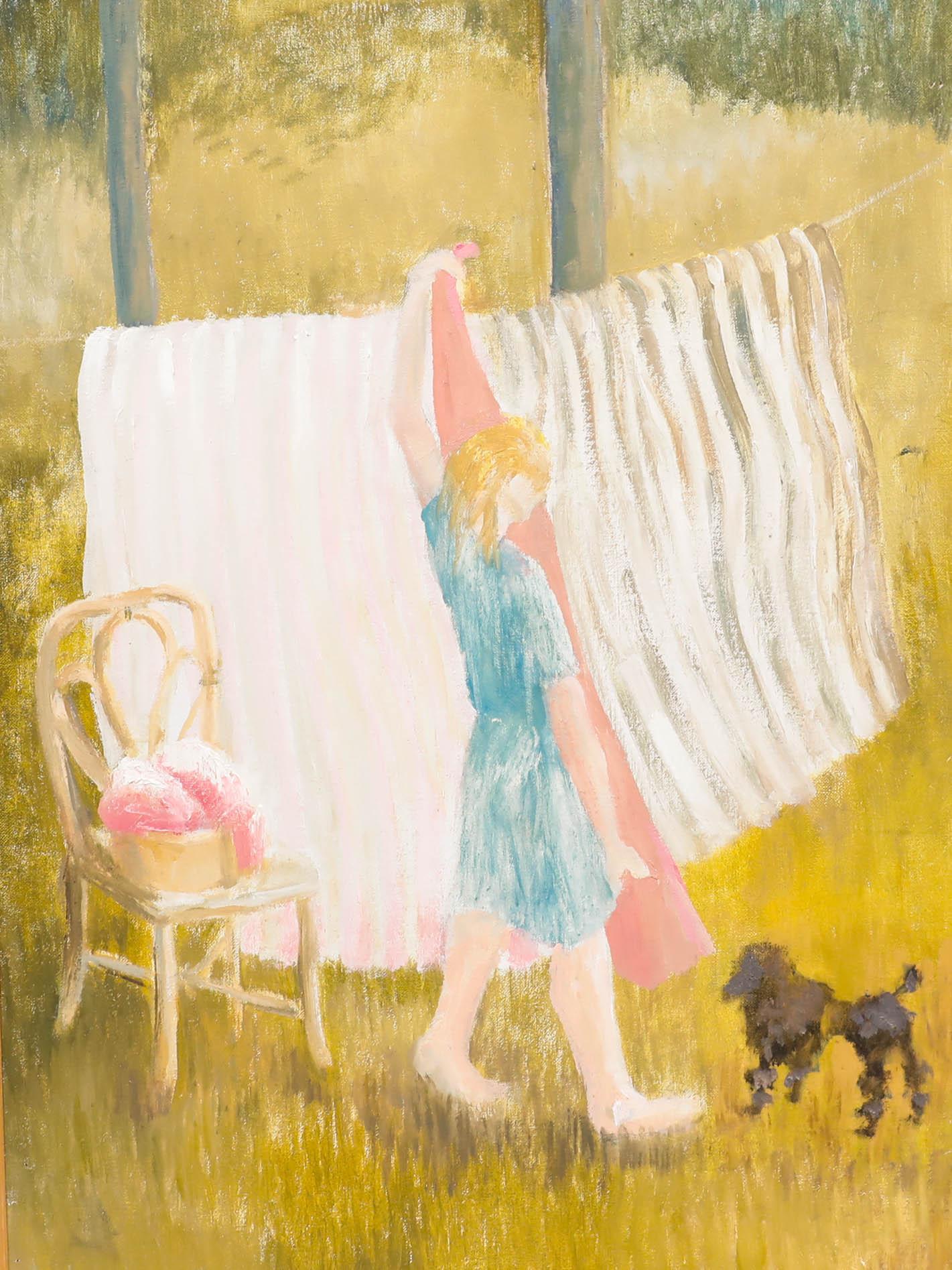 Olga Awty (1928-2014) - Olio contemporaneo, Giorno di lavaggio - Painting di Unknown
