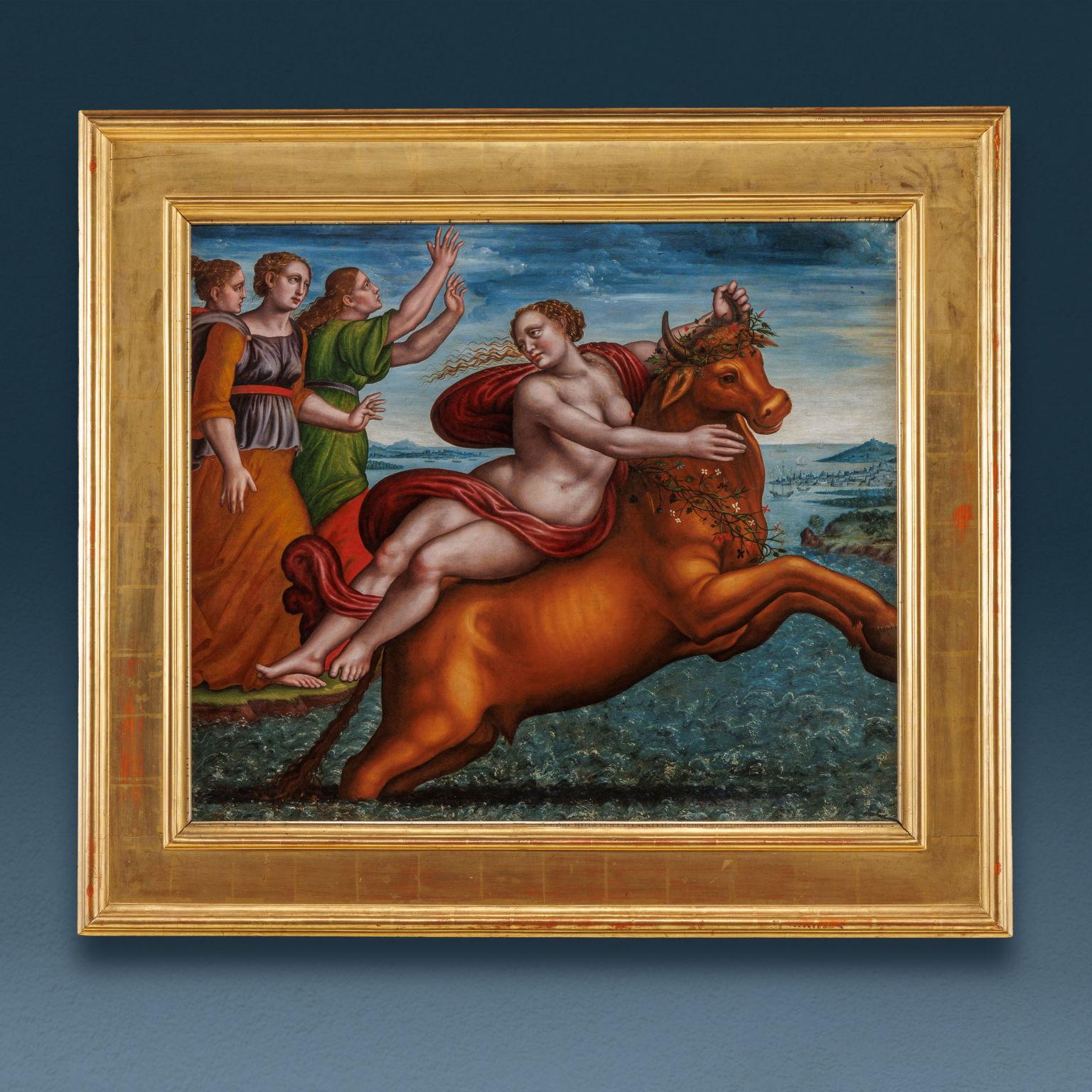 Öl auf Tafel 'Vergewaltigung der Europa' Pseudo Giampietrino B, 1930-40er Jahre 16 – Painting von Unknown