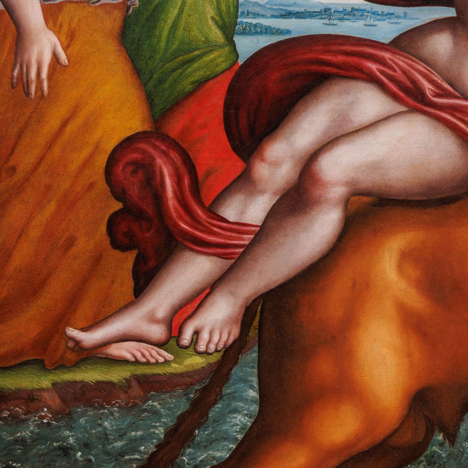 Öl auf Tafel 'Vergewaltigung der Europa' Pseudo Giampietrino B, 1930-40er Jahre 16 im Angebot 1