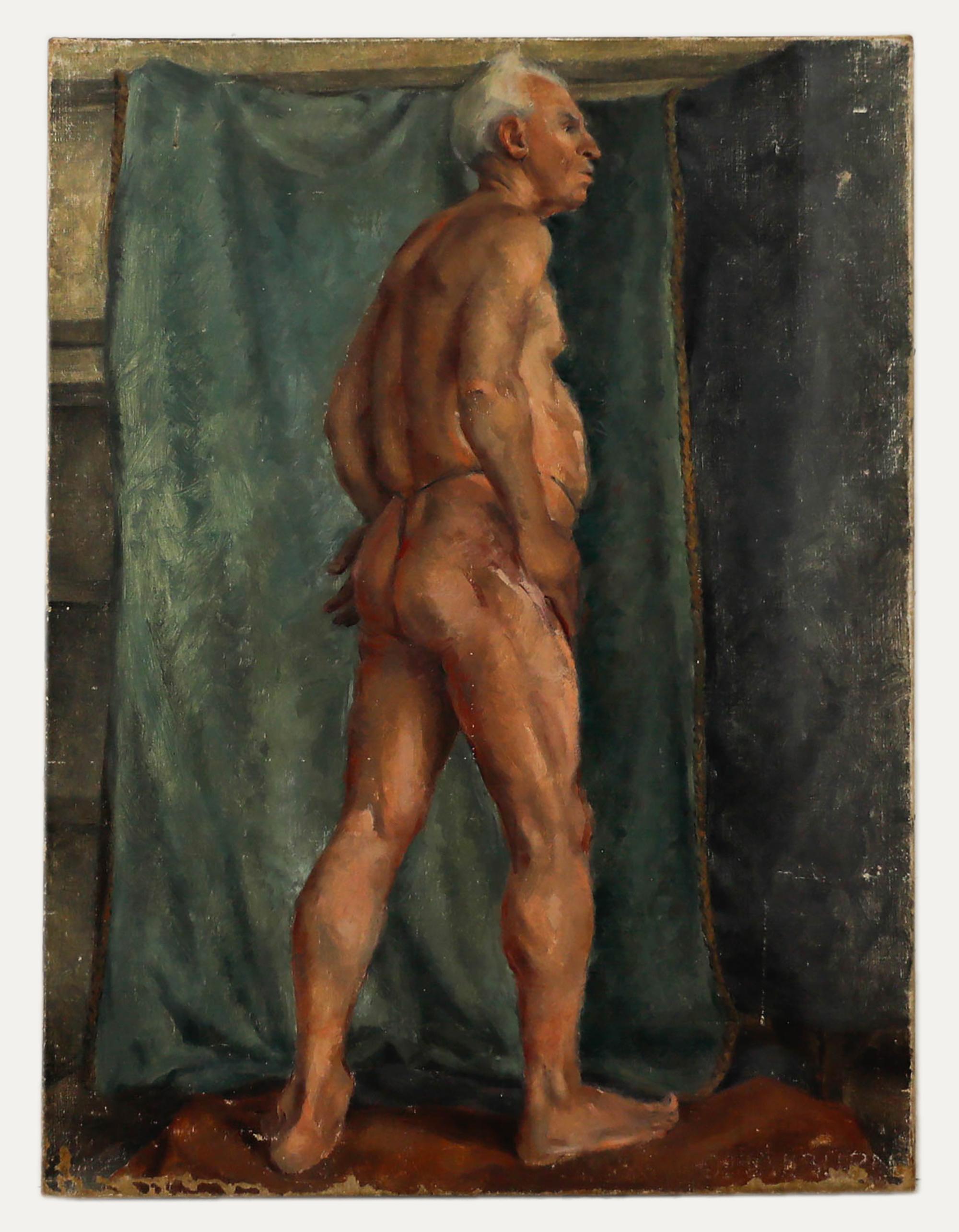 Huile Silburn du 20e siècle, nu debout - Painting de Unknown