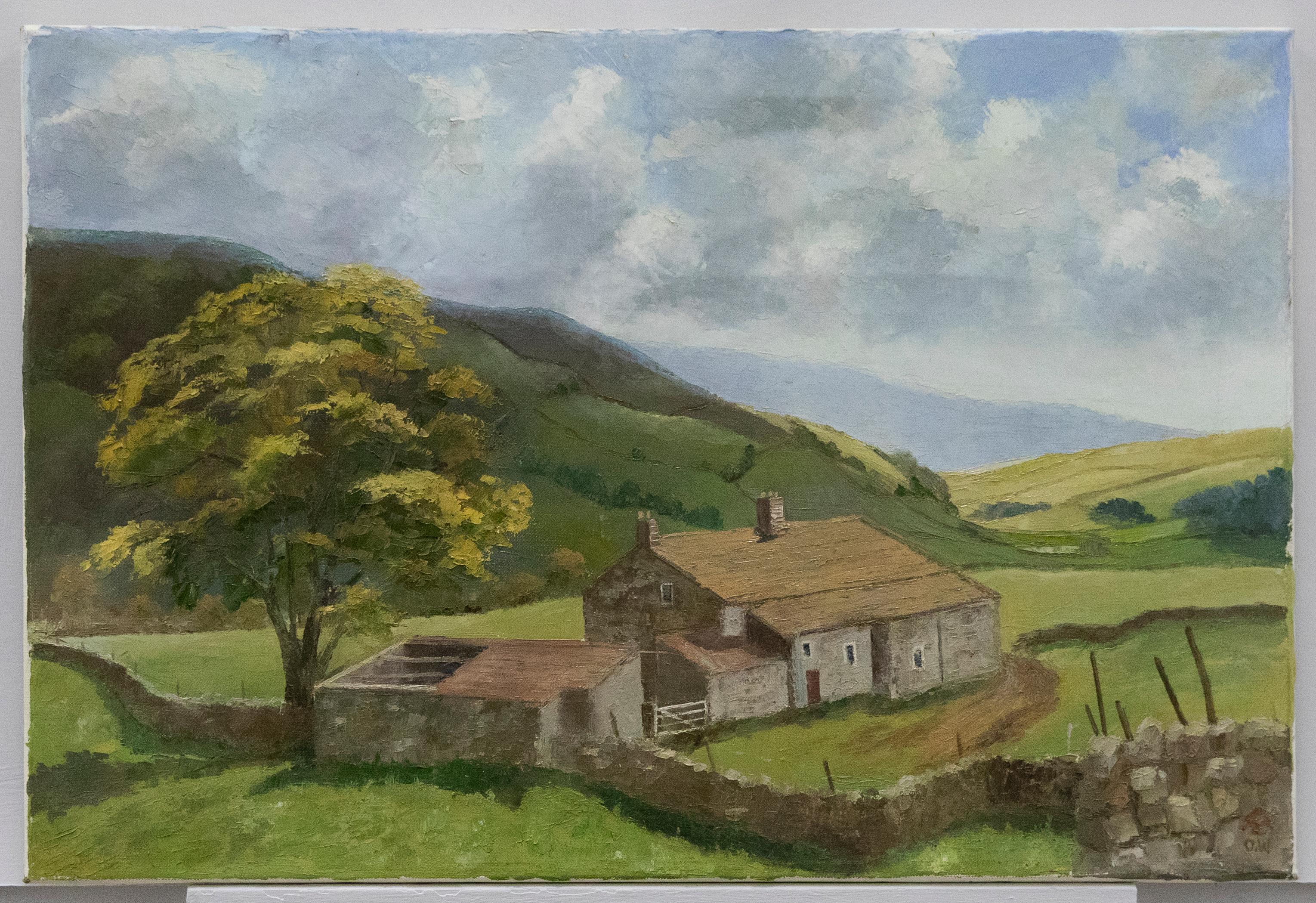 Oliver Walker - Contemporary Oil, Farmhouse in the Fells - Painting by Unknown