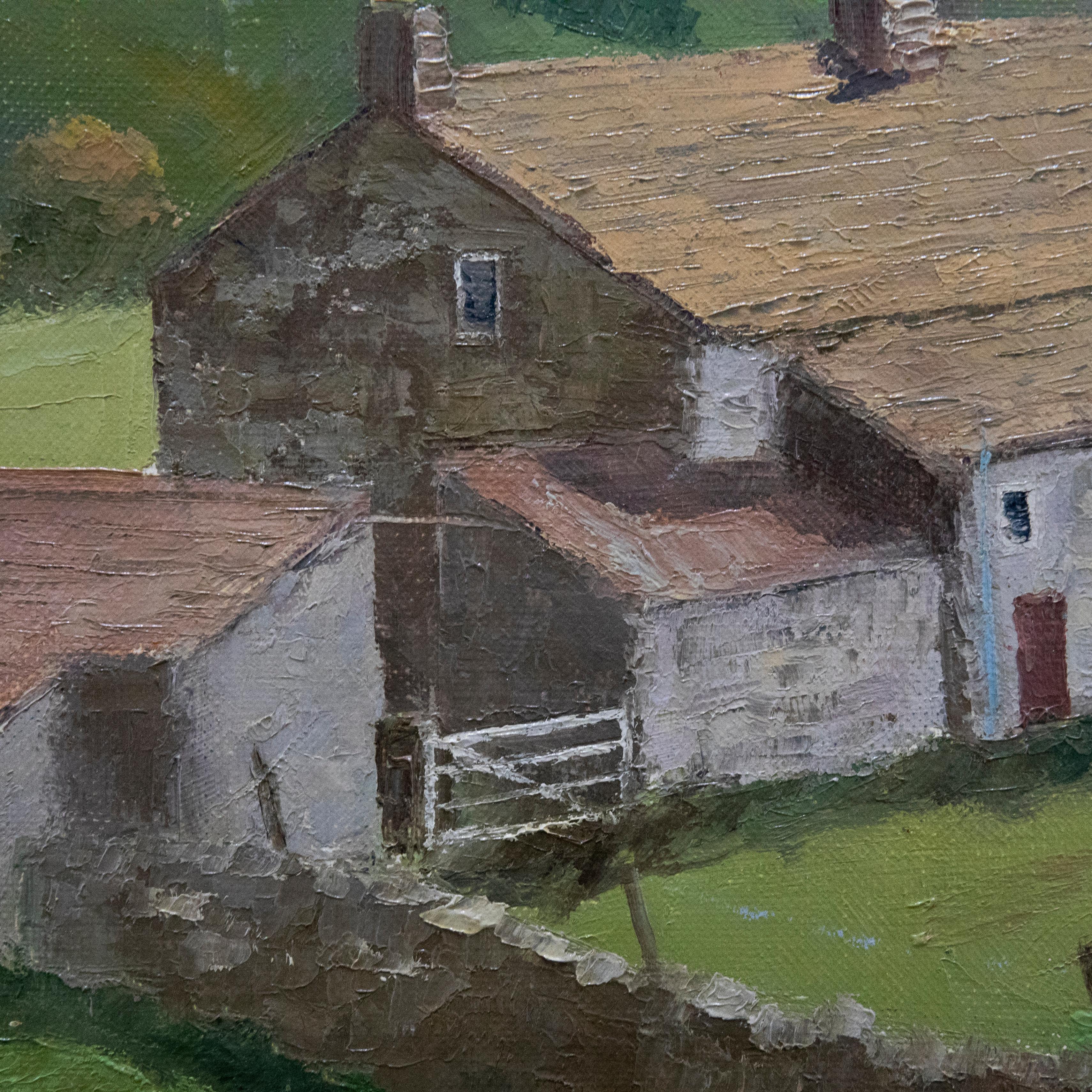 An original oil painting by British artist Oliver Walker depicting a secluded farmhouse in the fells. Initialled by the artist to the lower right. On canvas on stretchers.
