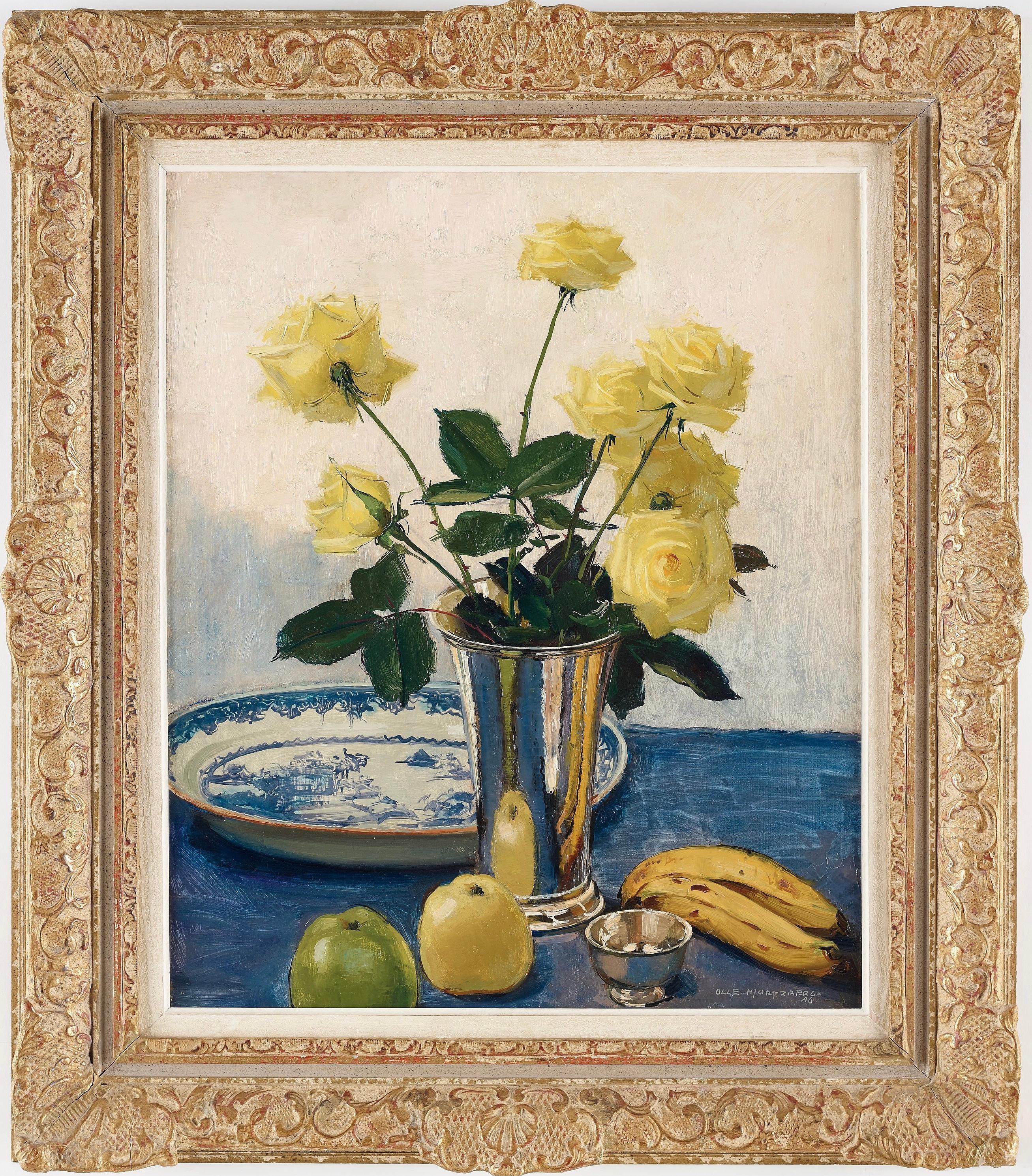 Olle Hjortzberg Stillleben mit gelben Rosen, 1946 – Painting von Unknown