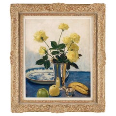 Vintage Olle Hjortzberg Still Life With Yellow Roses, 1946