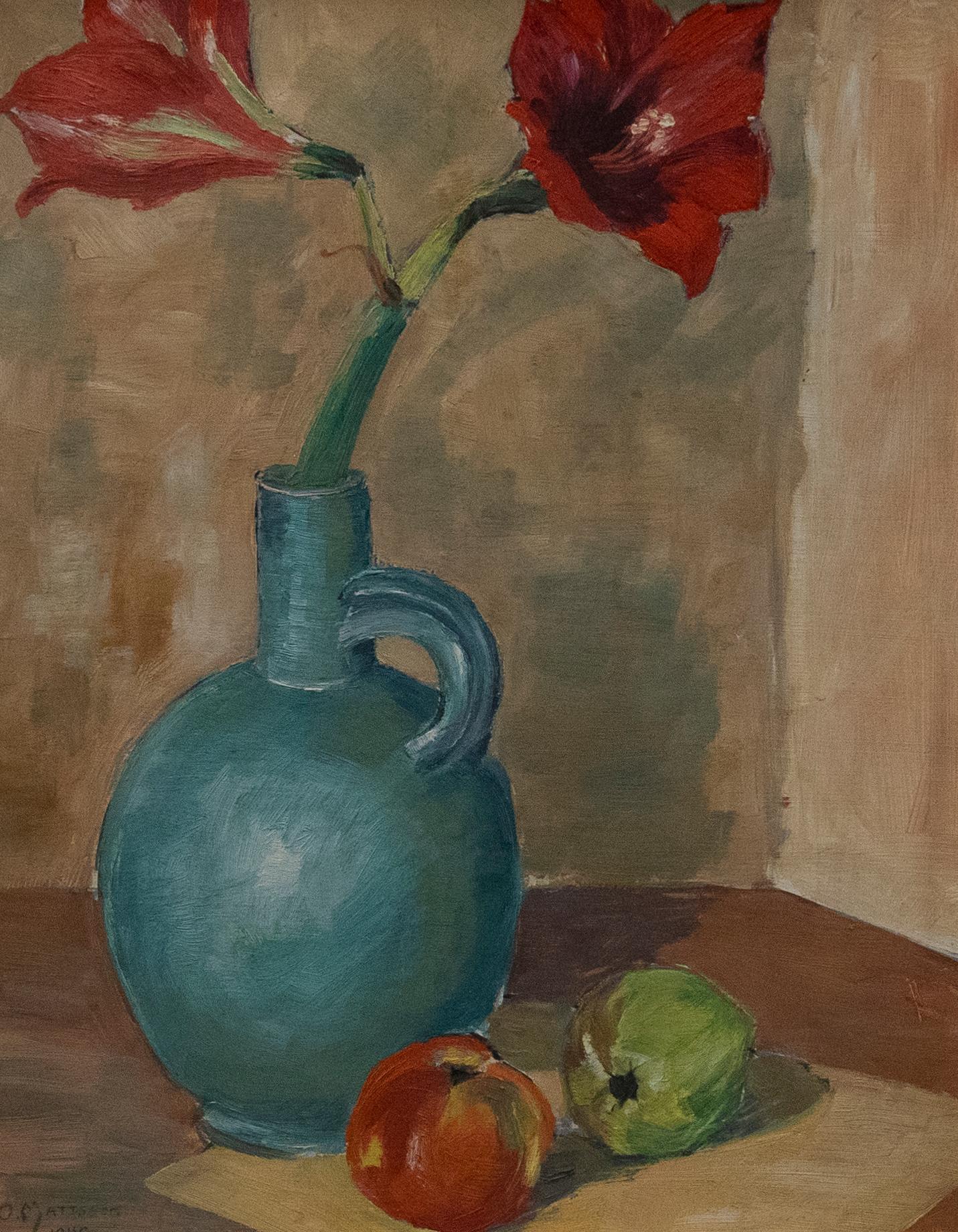 Olle Mattsson - Framed Mid 20th Century Oil, Still Life with Amaryllis - Painting by Unknown
