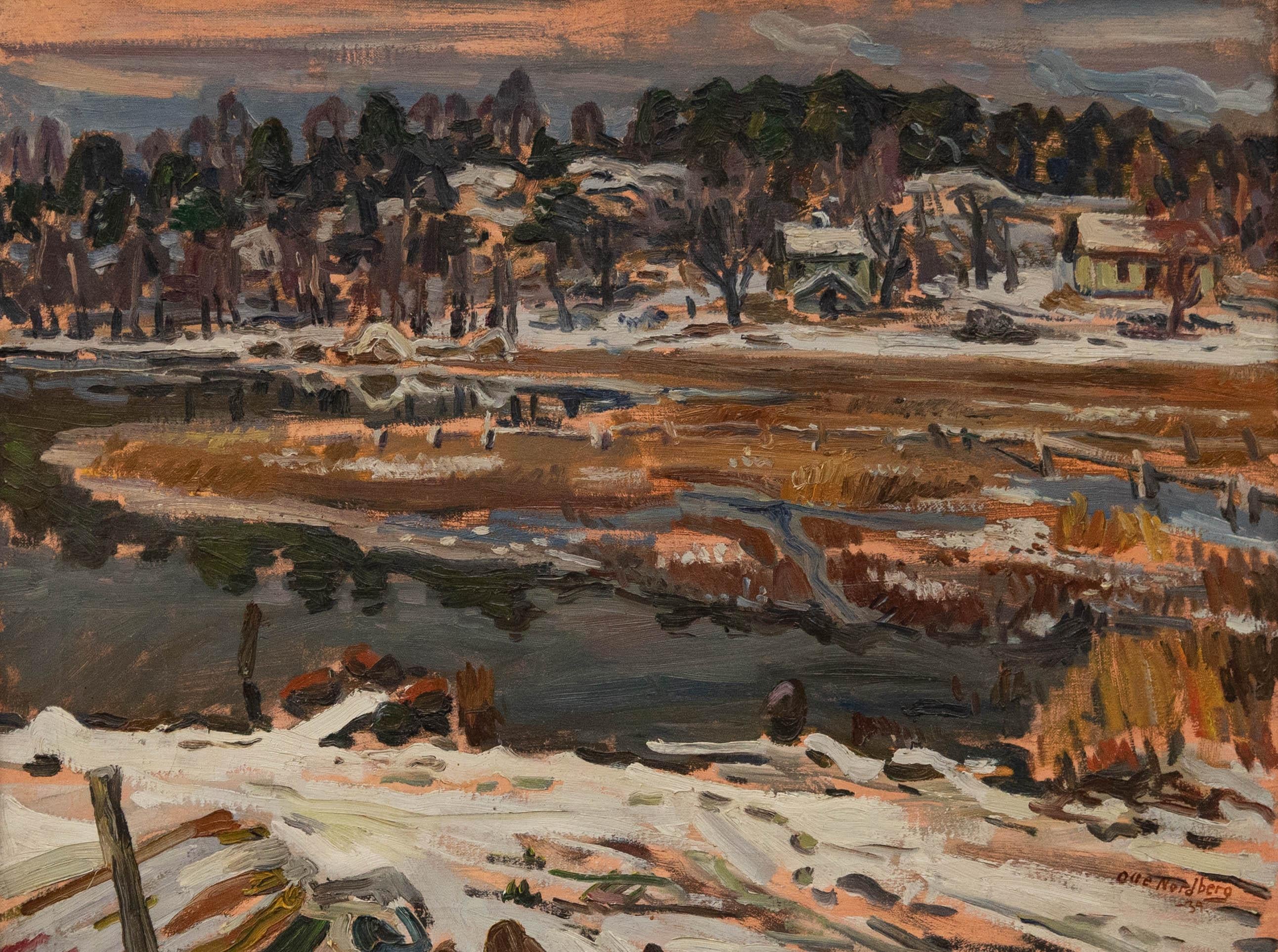 Olle Nordberg (1905-1986)  - Óleo enmarcado de mediados del siglo XX, Paisaje de invierno - Painting de Unknown