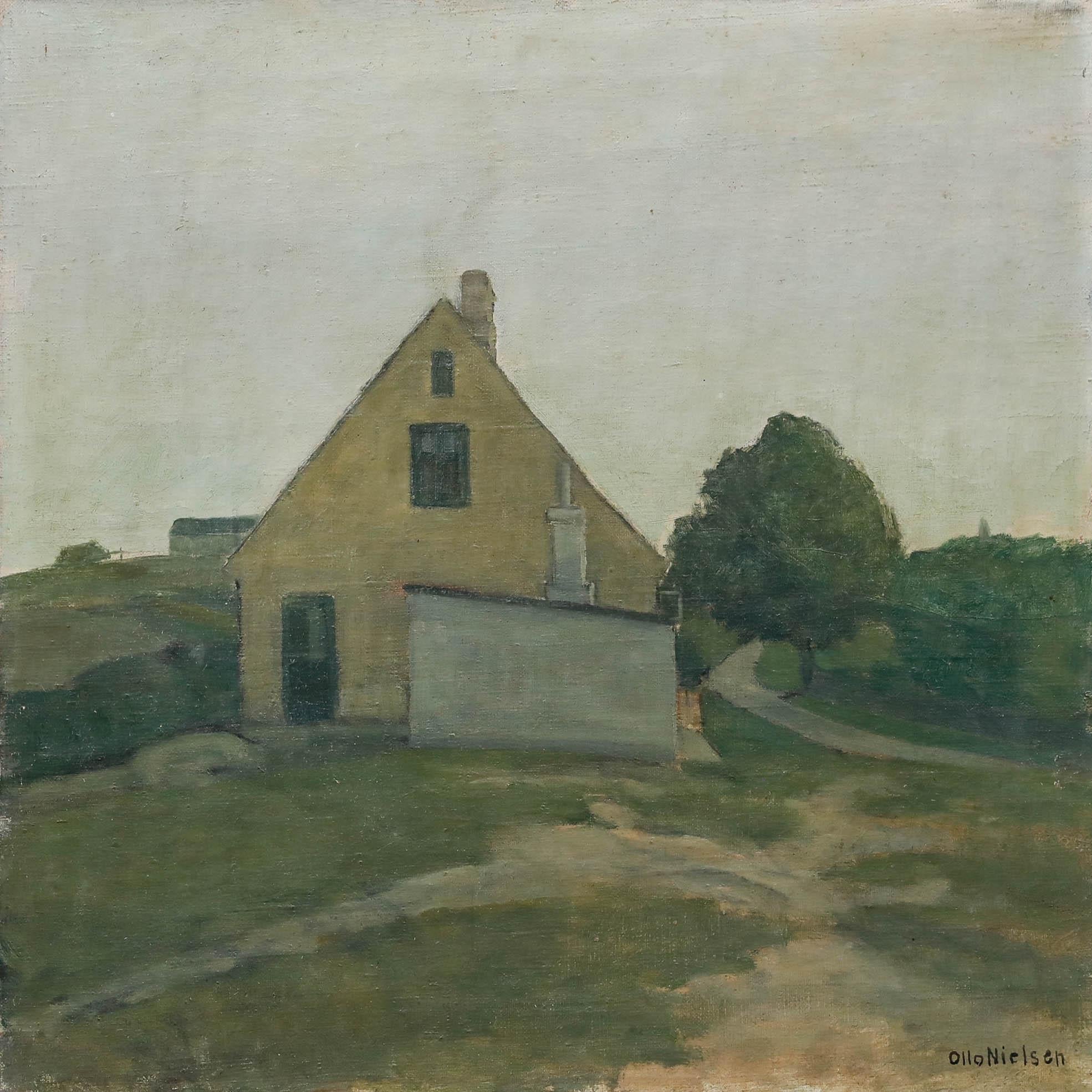 Ollo Nielsen - Olio di scuola danese del XX secolo, Paesaggio con fattoria - Painting di Unknown