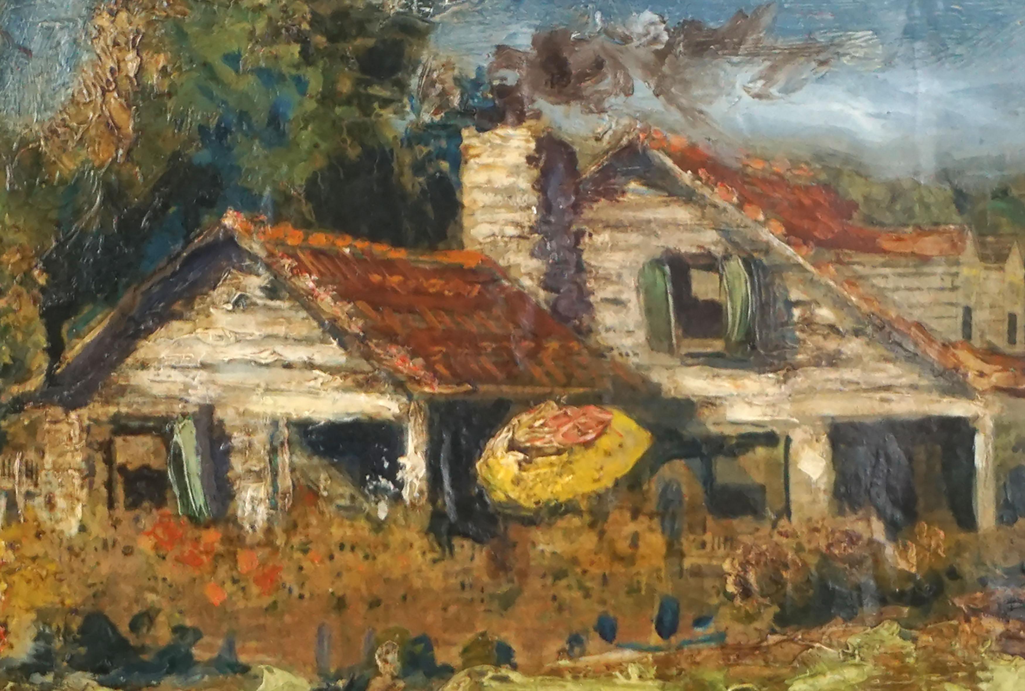 In un giorno d'autunno - Olio originale su carta - Painting Impressionismo americano di Unknown