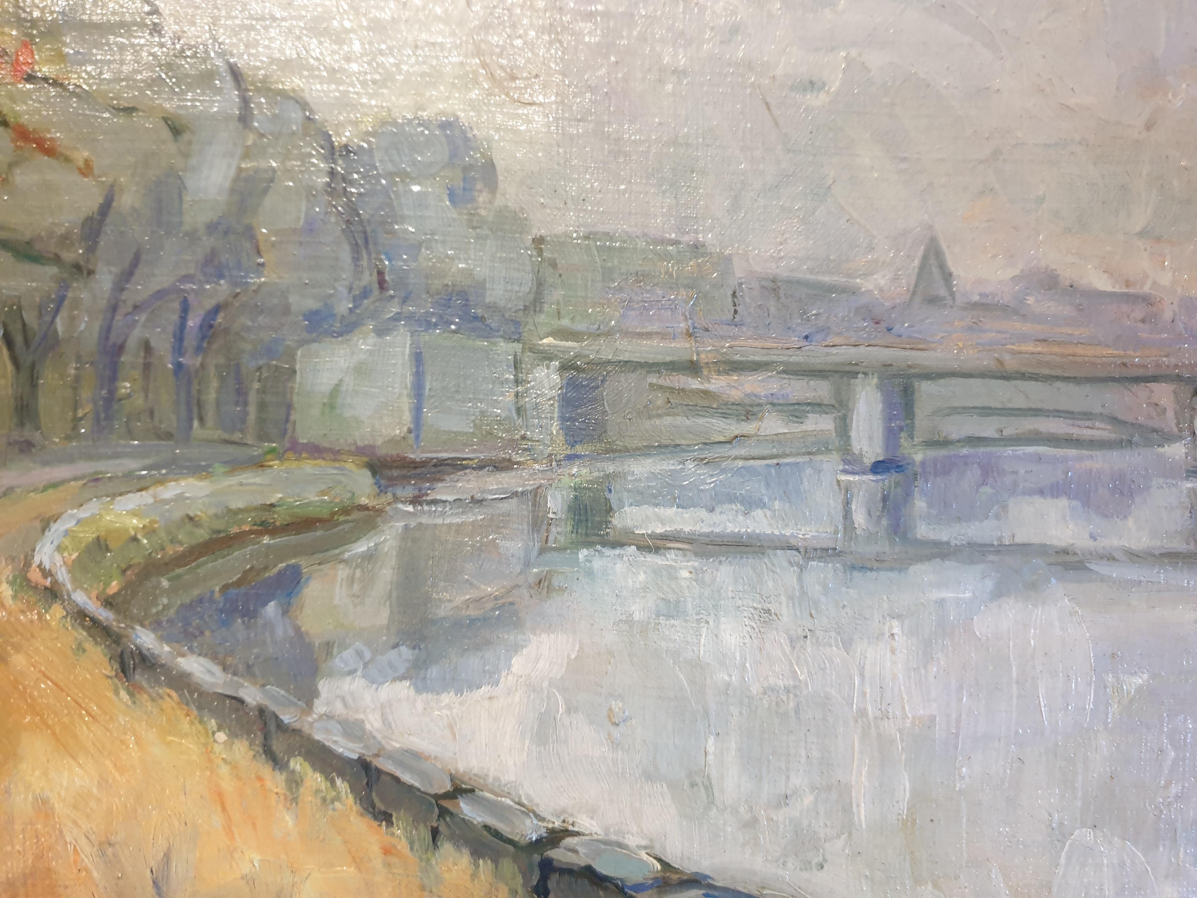 French Impressionist Landscape, On the Banks of the Seine. For Sale 1