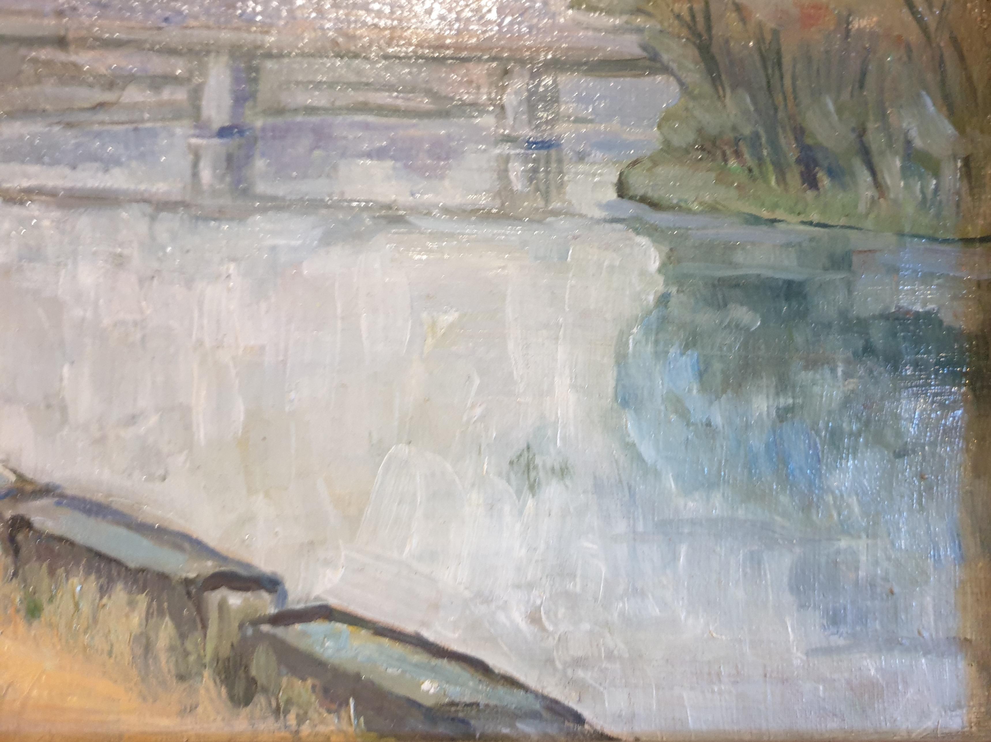 French Impressionist Landscape, On the Banks of the Seine. For Sale 2