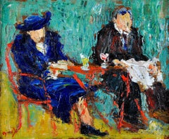 Cafe Terrace - Mid 20th Century French Post Impressionist Oil Painting