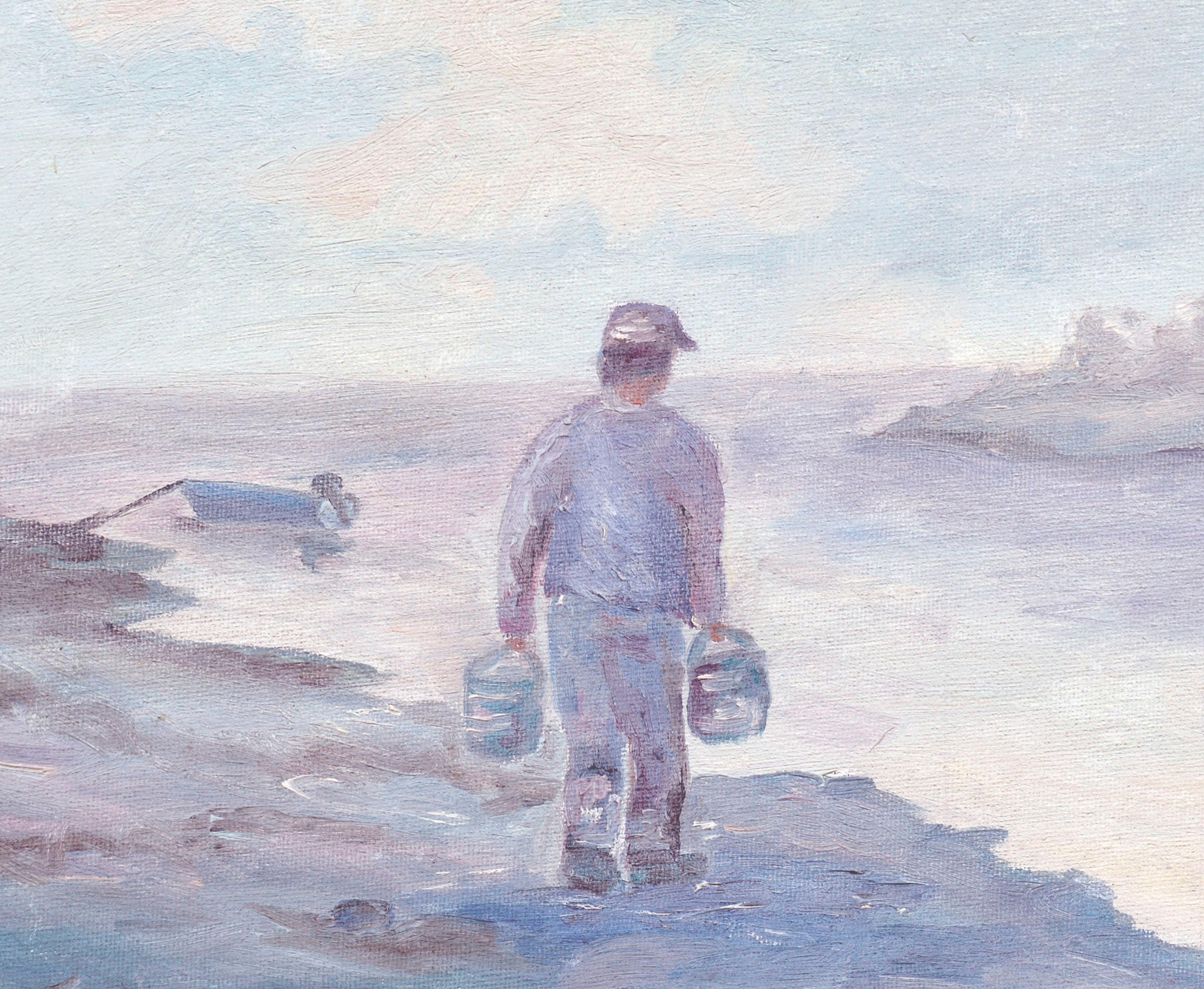 Mid Century Figurative Landscape -- On the Farm - Painting by Unknown