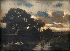 "On the Lake" American 20th Century Oil Painting In the Style of Camille Carot