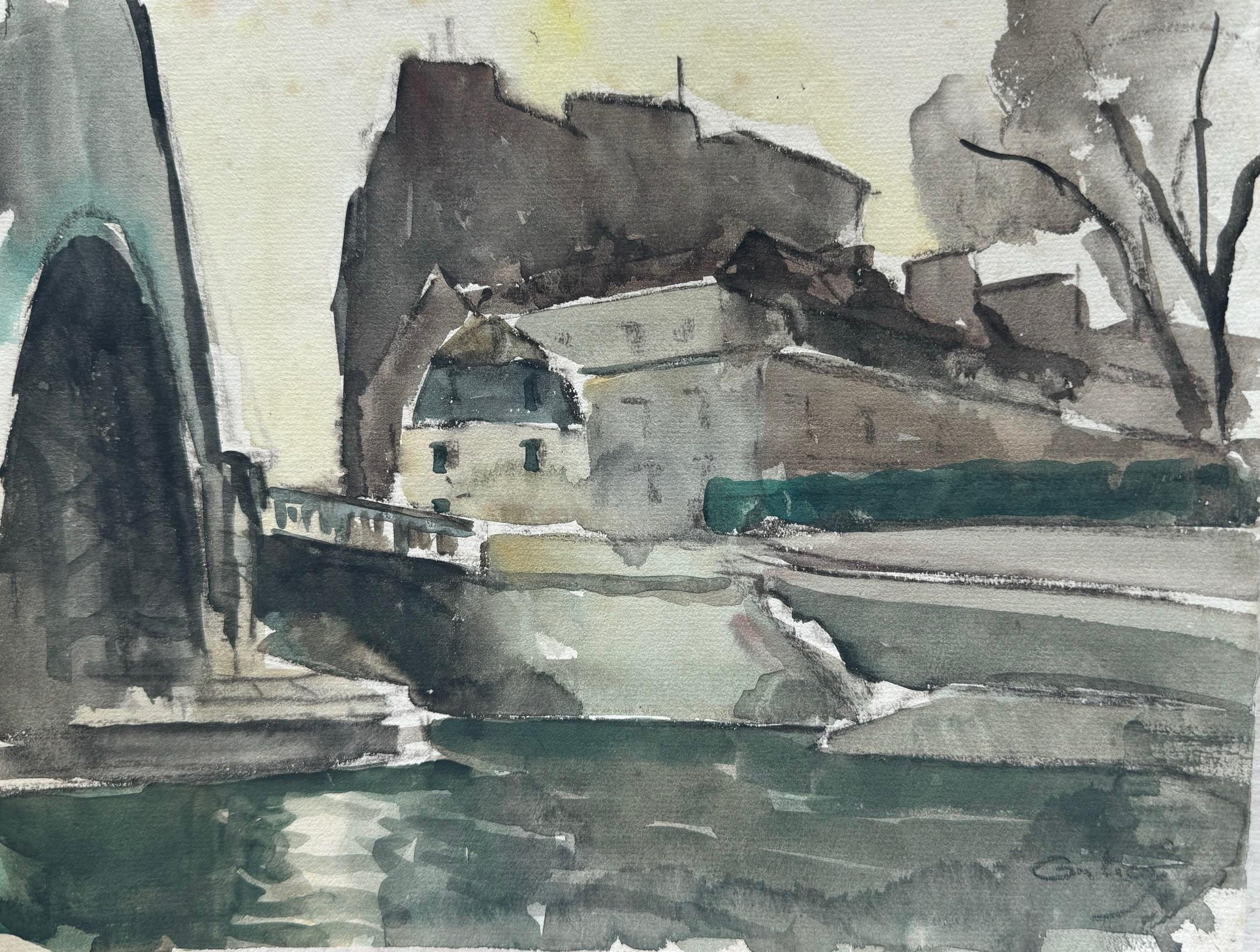 On The River, Mixed Media on Paper Colorful Paris City Scene
