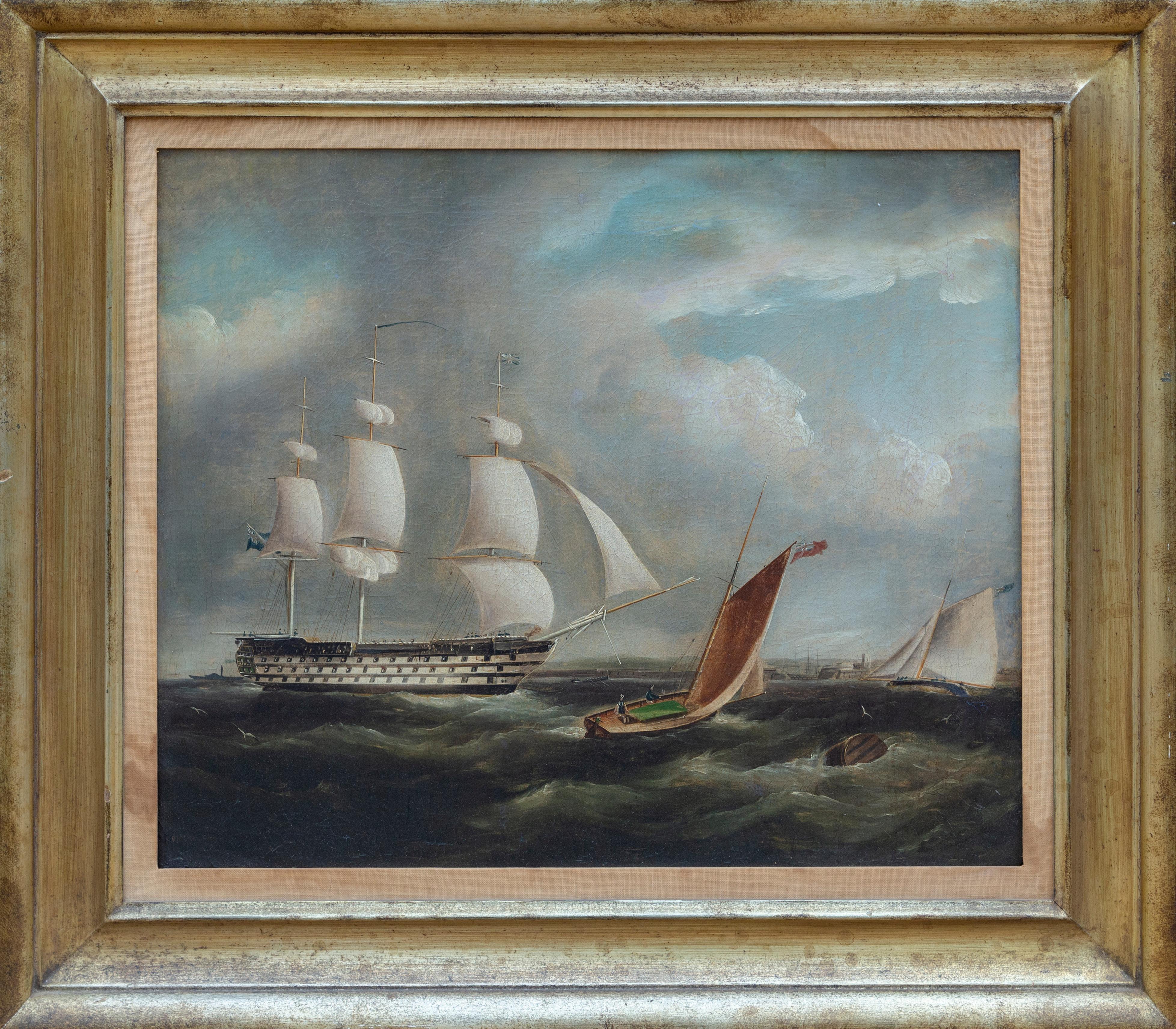 Oncoming Storm, Framed Realist Nautical Oil Painting on Canvas