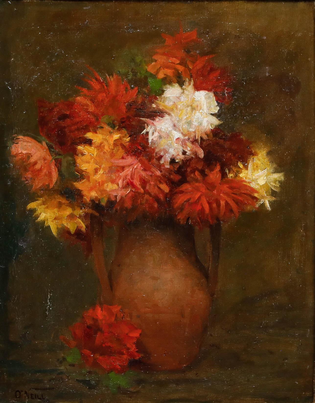 O'Neill - Gerahmtes Öl des 20. Jahrhunderts, Stillleben in einer Terrakotta-Vase – Painting von Unknown