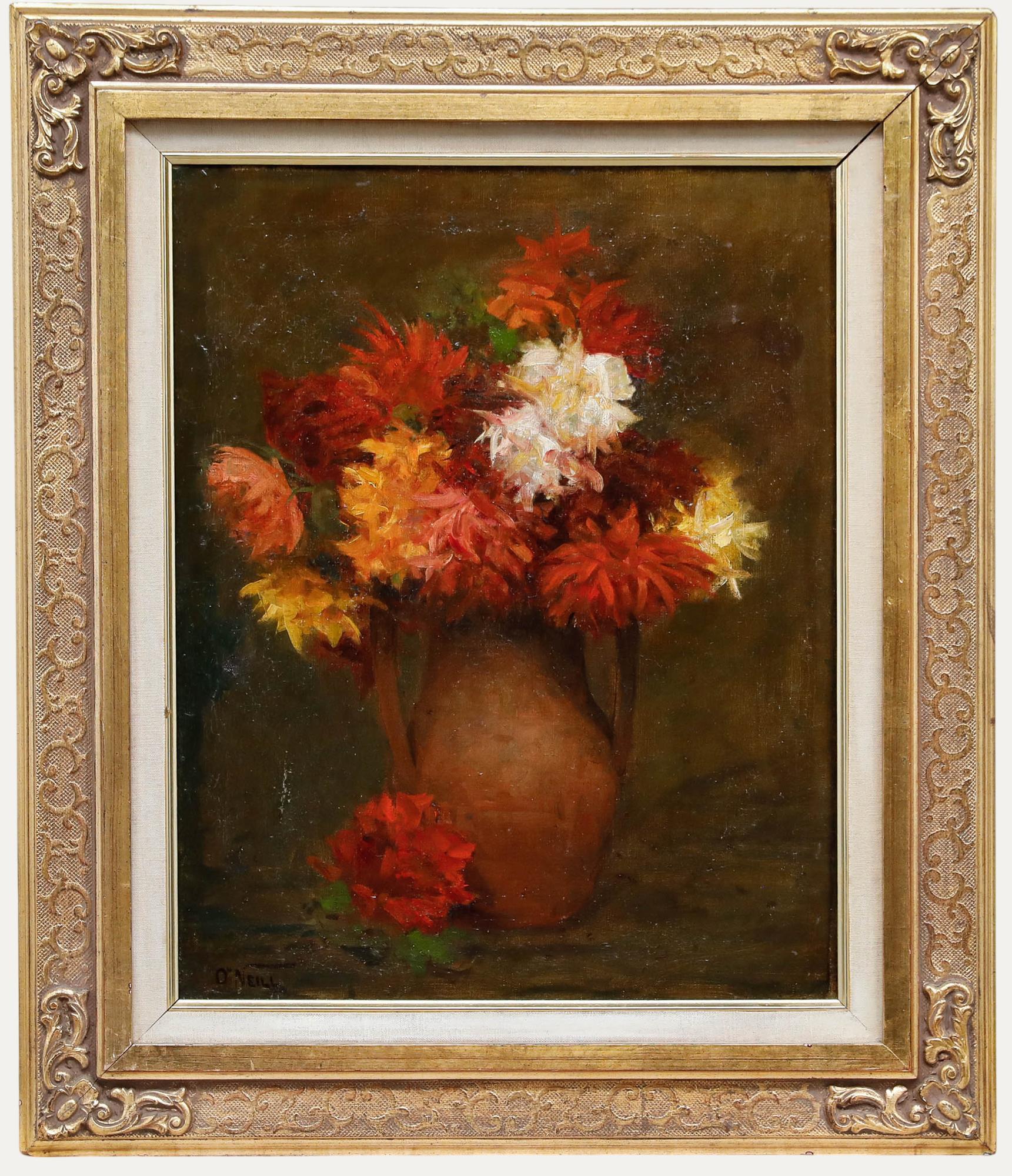 O
Neill - Gerahmtes Öl des 20. Jahrhunderts, Stillleben in einer Terrakotta-Vase