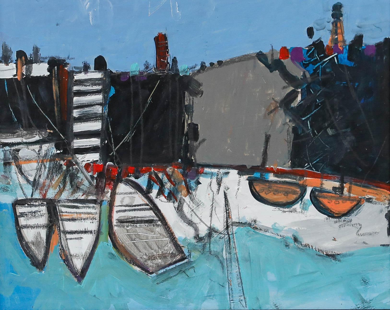 Onslow Sykes (1953-2017) - Gerahmtes Öl des 20. Jahrhunderts, Vertäute Boote, Newlyn – Painting von Unknown