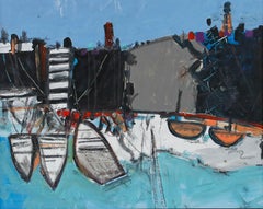 Onslow Sykes (1953-2017) - Framed 20th Century Oil, Moored Boats, Newlyn
