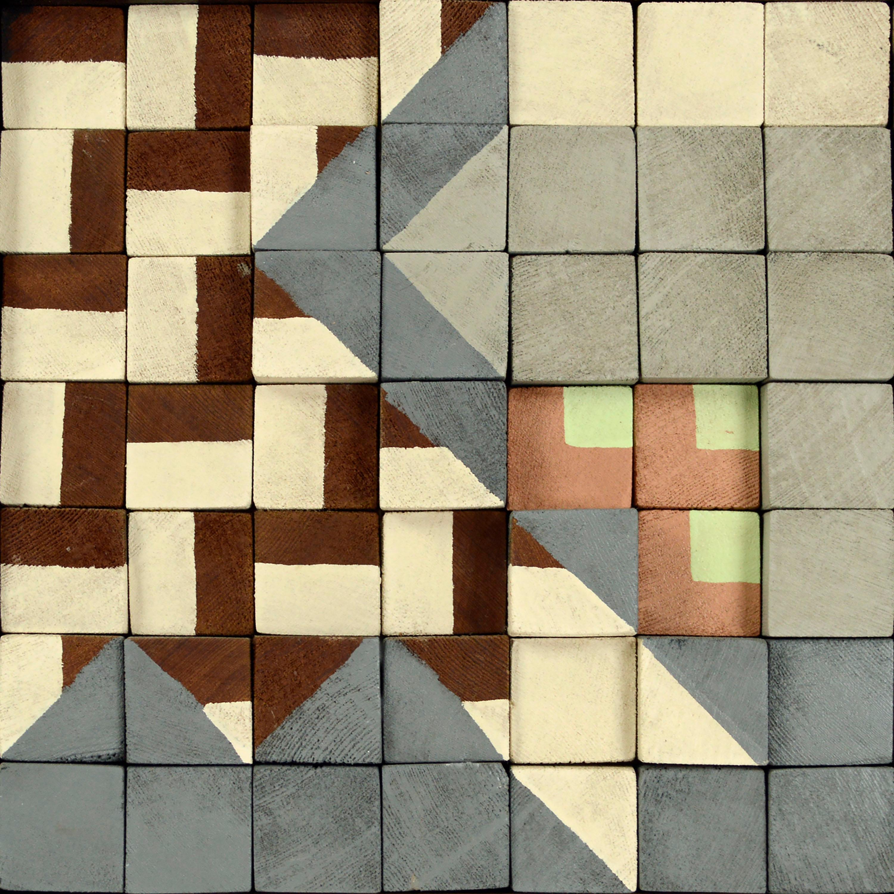 Op art Blocco di legno dipinto geometrico astratto, Arte murale contemporanea - Painting di Unknown