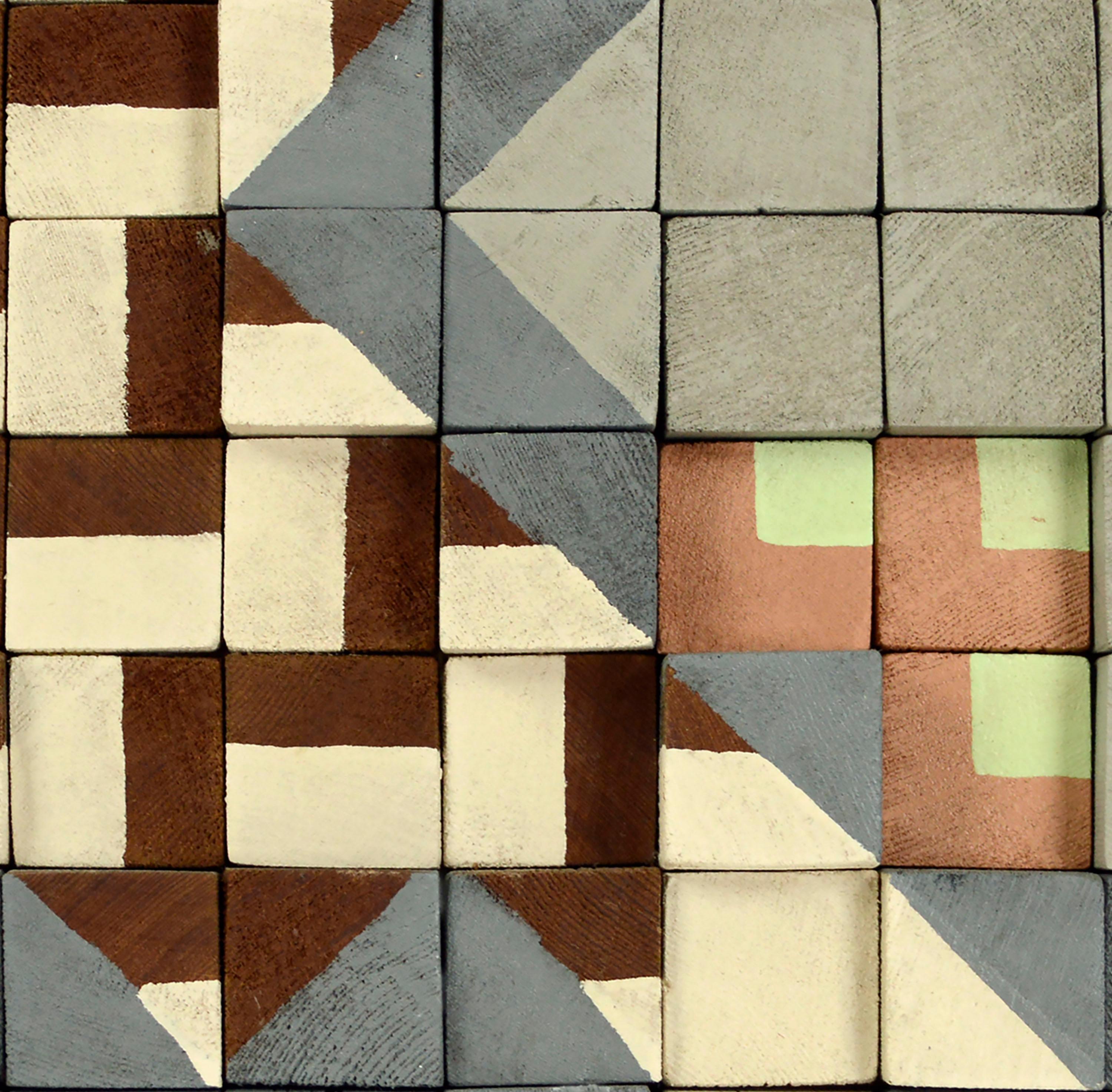Op art Blocco di legno dipinto geometrico astratto, Arte murale contemporanea - Painting Op Art di Unknown