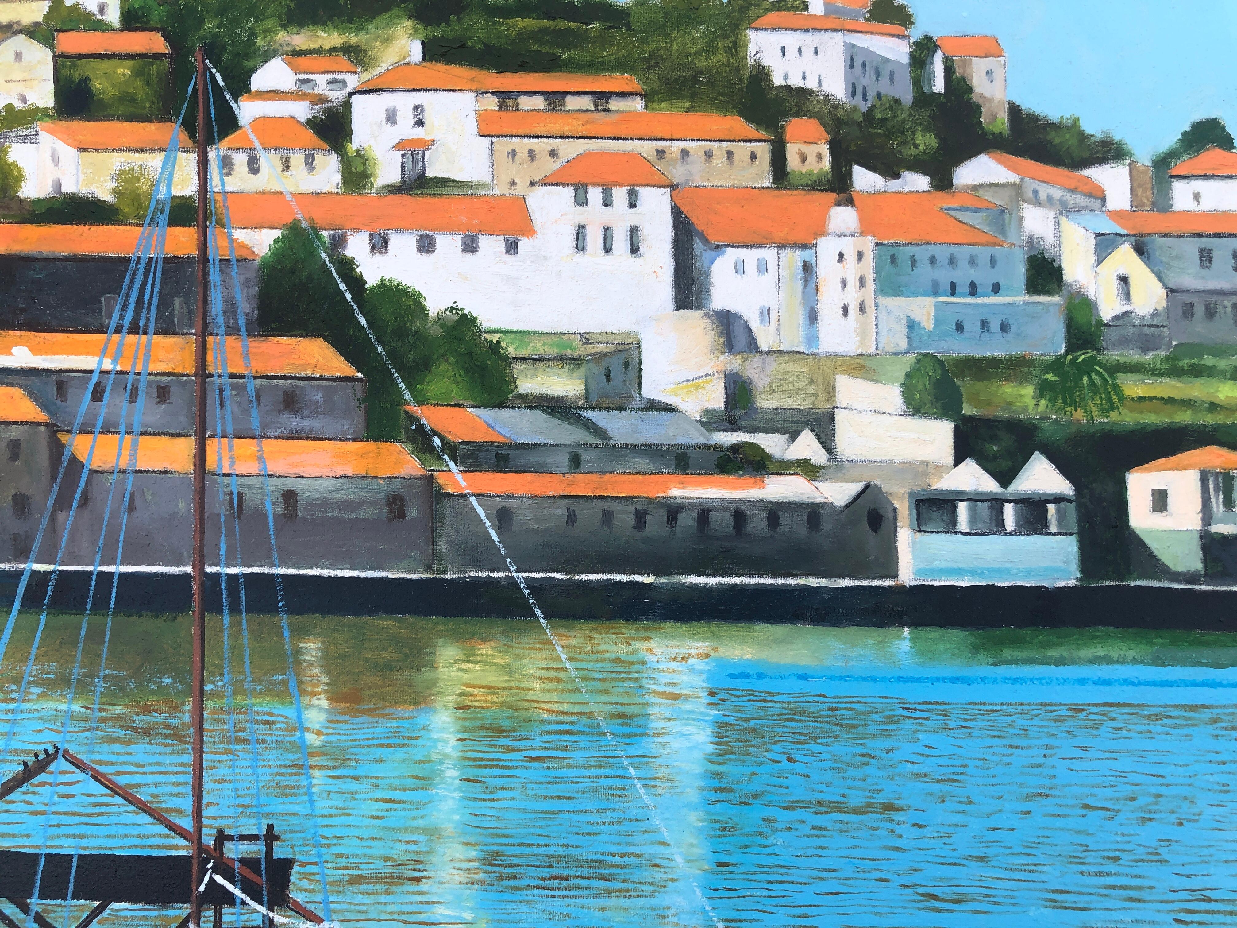 Oporto Portugal óleo sobre lienzo pintura paisaje marino barcos Oporto - Landscape Painting Azul de Unknown