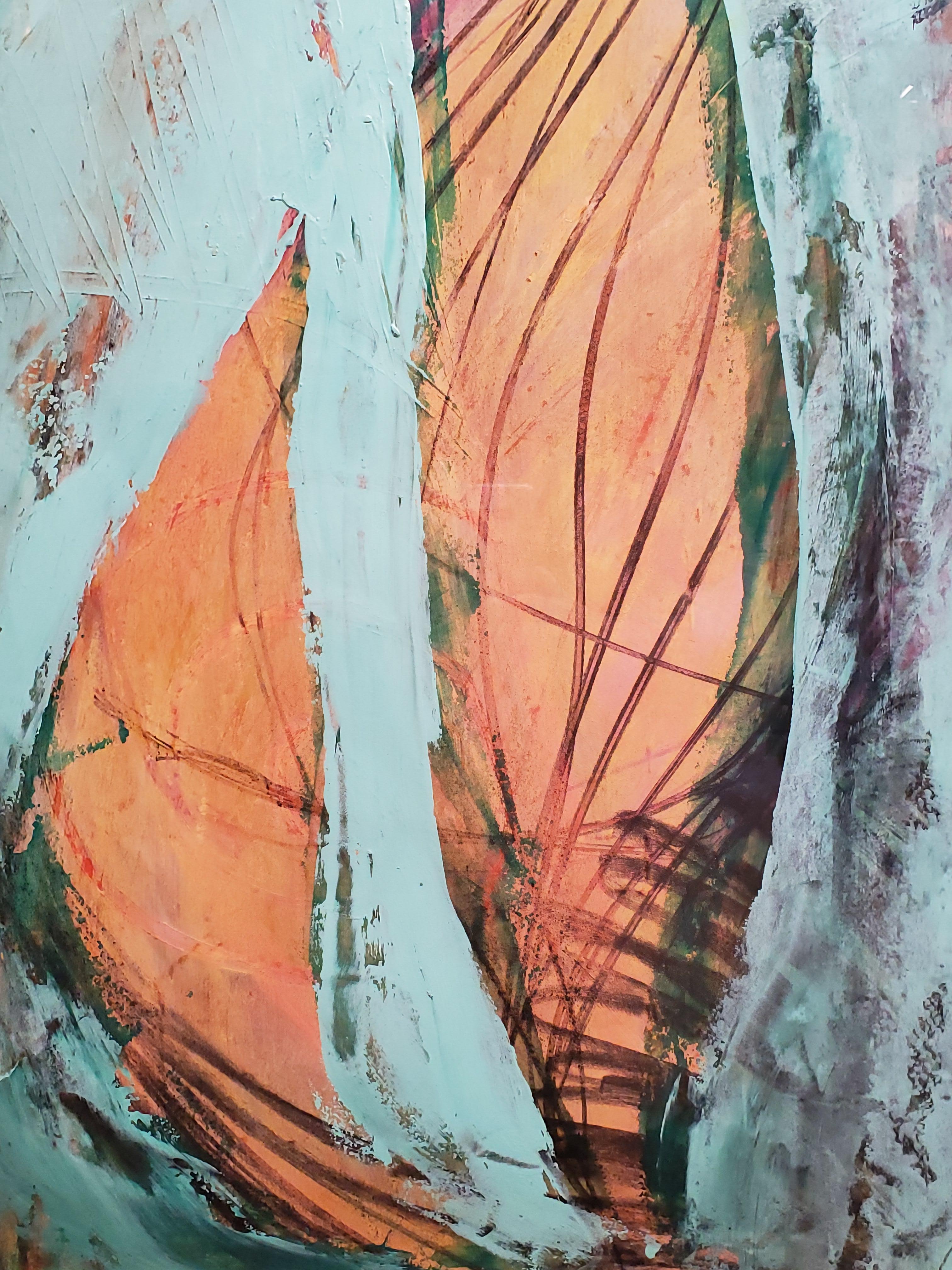 Peinture géométrique abstraite organique orange et turquoise - Contemporain Painting par Unknown