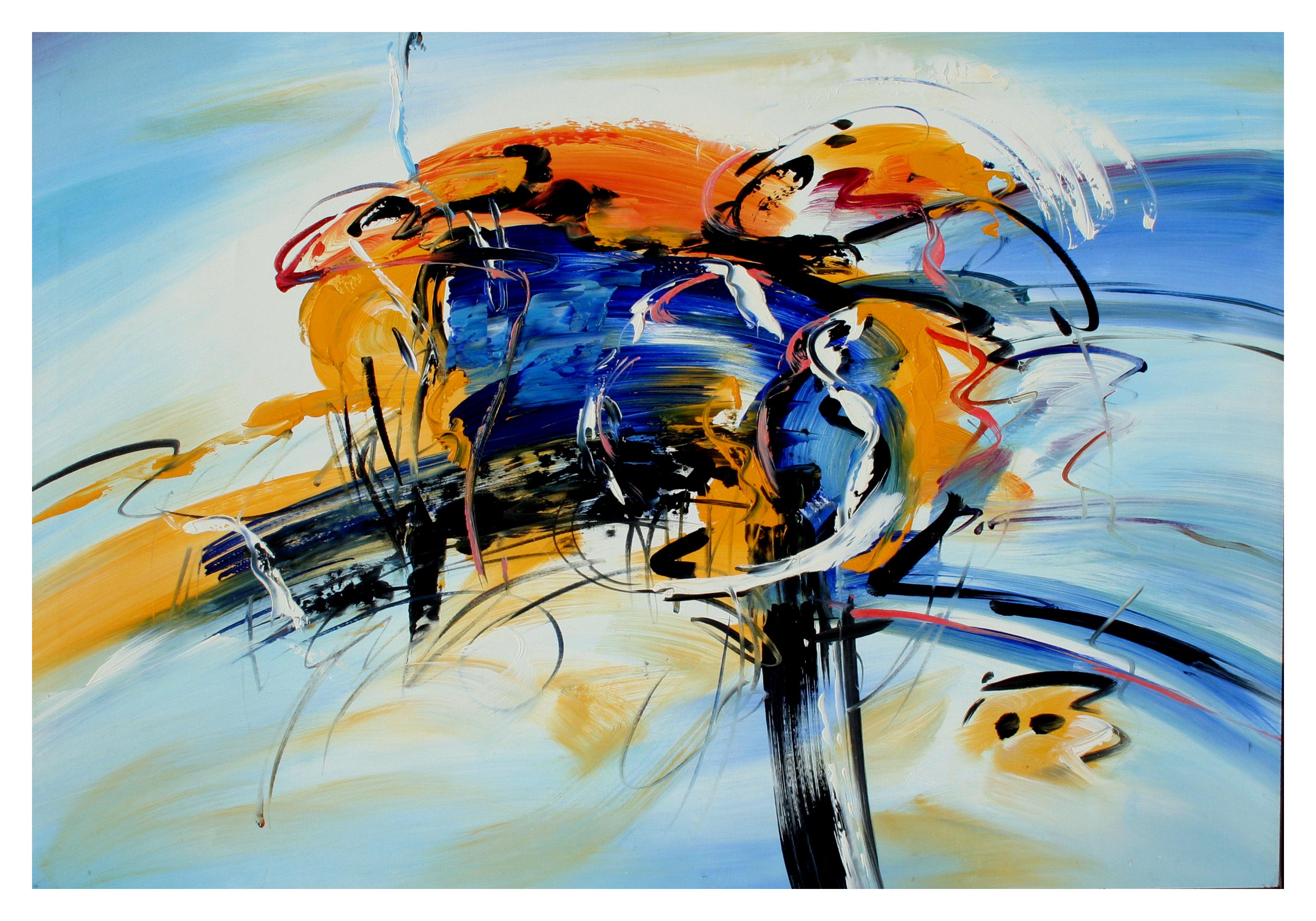 Orange and Blue Kinetics Abstract - Painting by Unknown