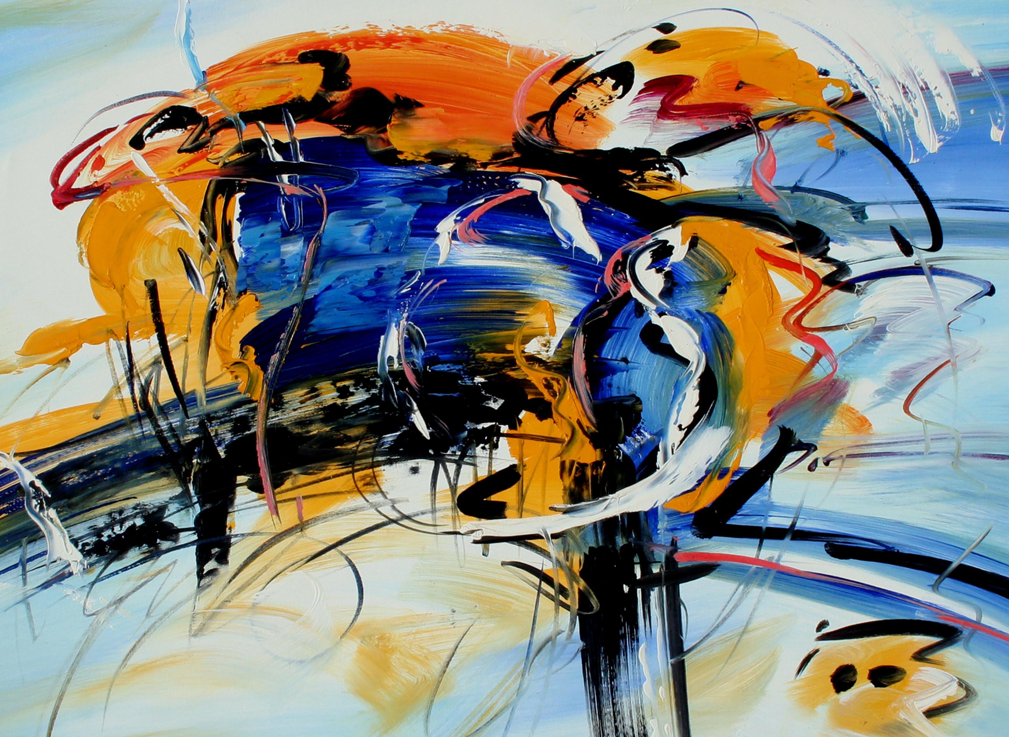 Orange and Blue Kinetics Abstract - Abstract Expressionist Painting by Unknown