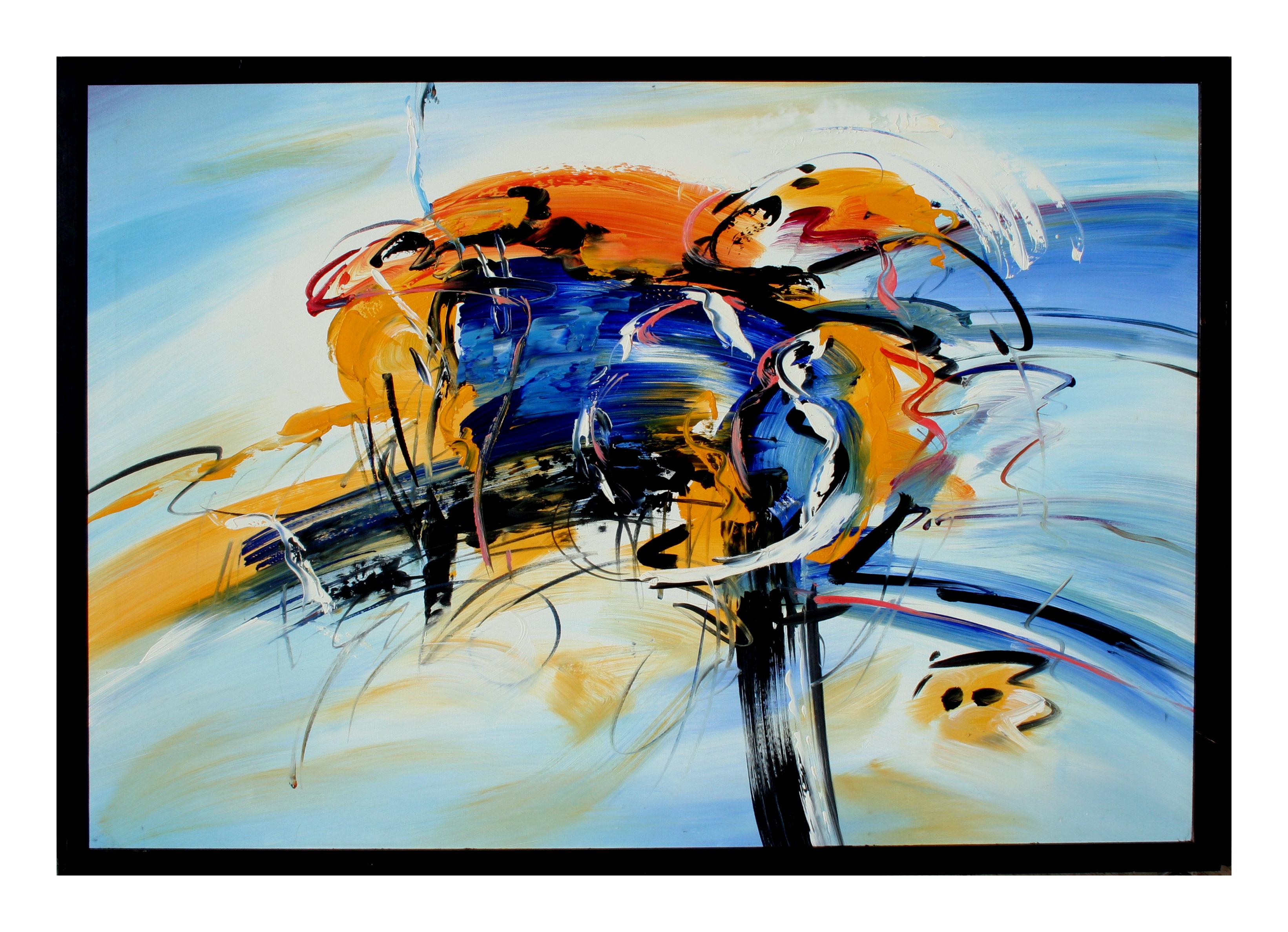 Unknown Abstract Painting - Orange and Blue Kinetics Abstract