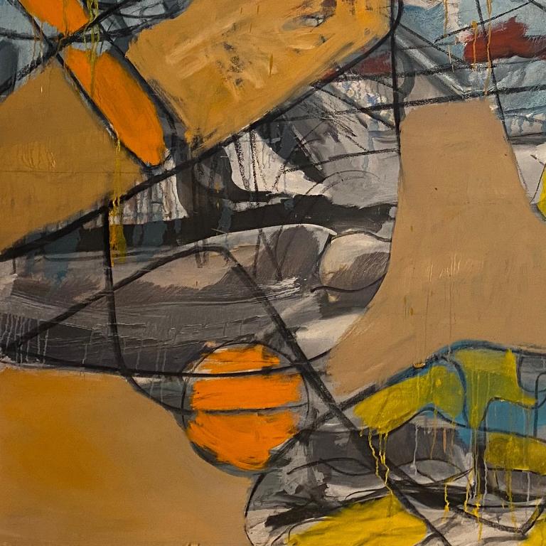'Oasis' di Steven H. Rehfeld - Astratto contemporaneo arancione e blu molto grande in vendita 4